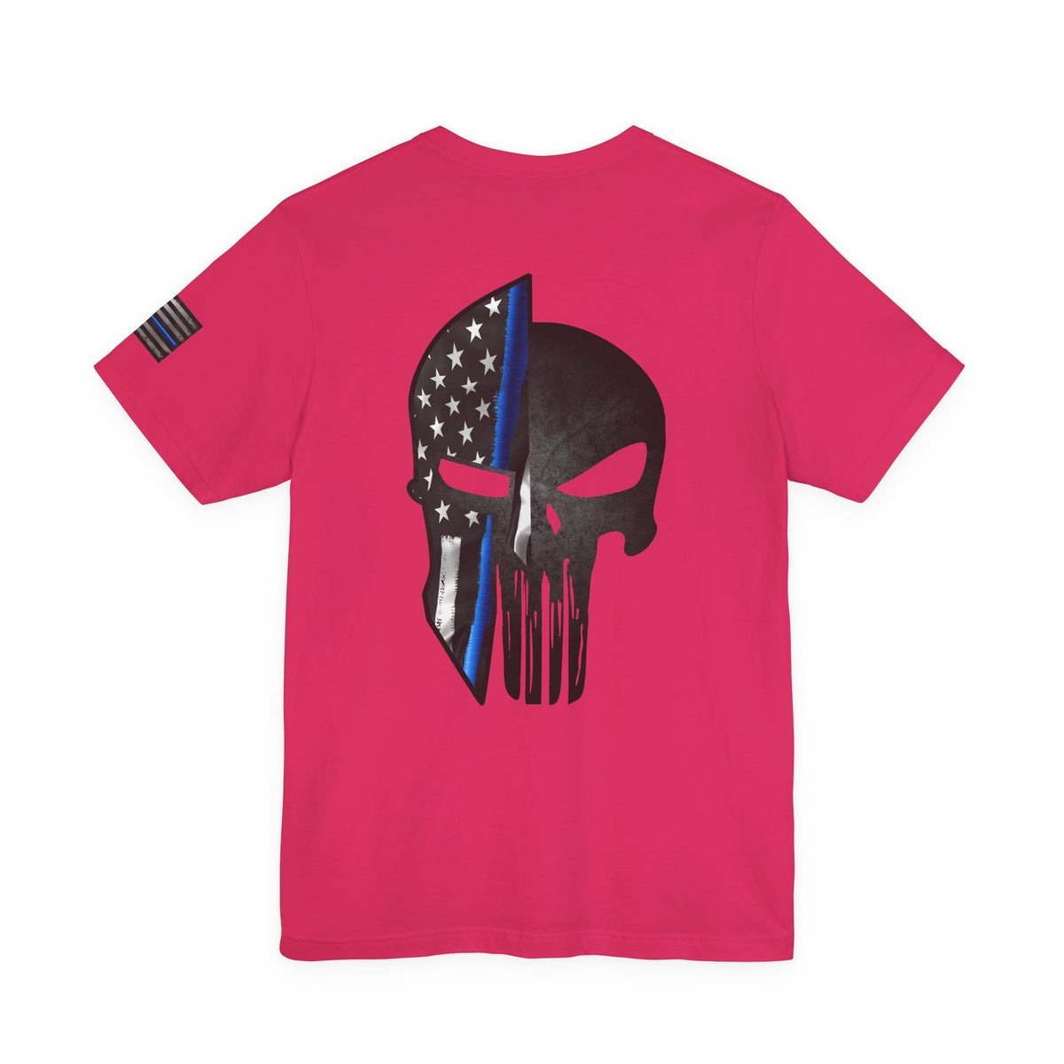Grunge Spartan Helmet Thin Blue Line American Flag T-Shirt – Honor & Valor Police Tribute Tee
