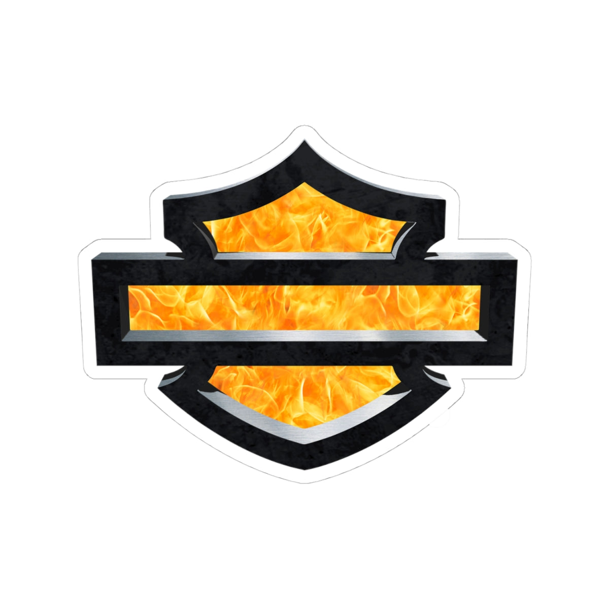 Flaming HD Shield Sticker | Bold Black and Fire Motorcycle Emblem for Bikes, Helmets, and Gear, ArtKiss-Cut Stickers
