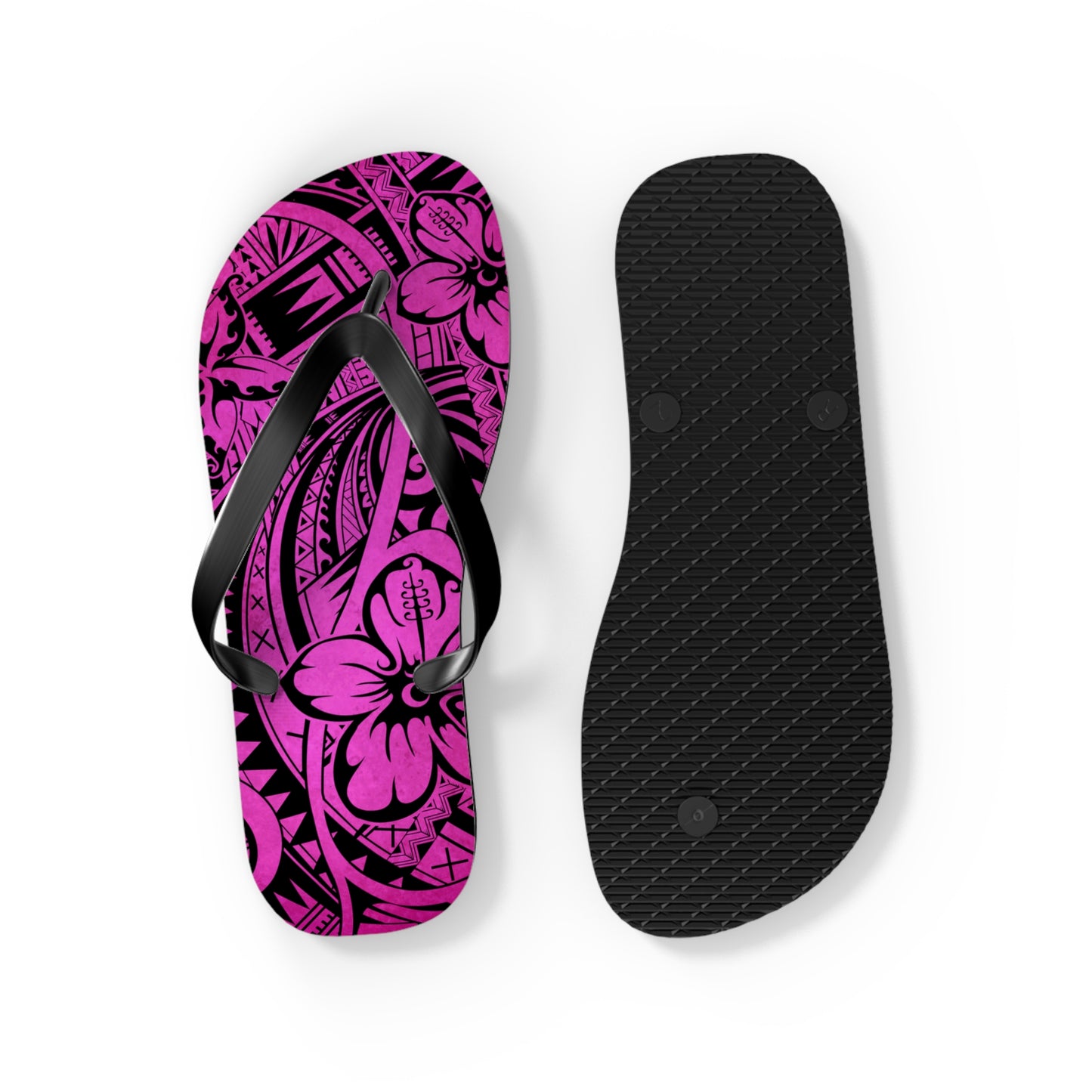 Polynesian Pink Flip Flops - Boho Beach Footwear, Summer Sandals, Vacation Shoes, Hibiscus Print, Gift for Her