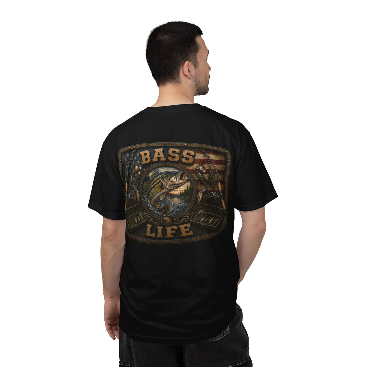 Bass Life T-Shirt — Retro American Flag Bass Fishing Tee