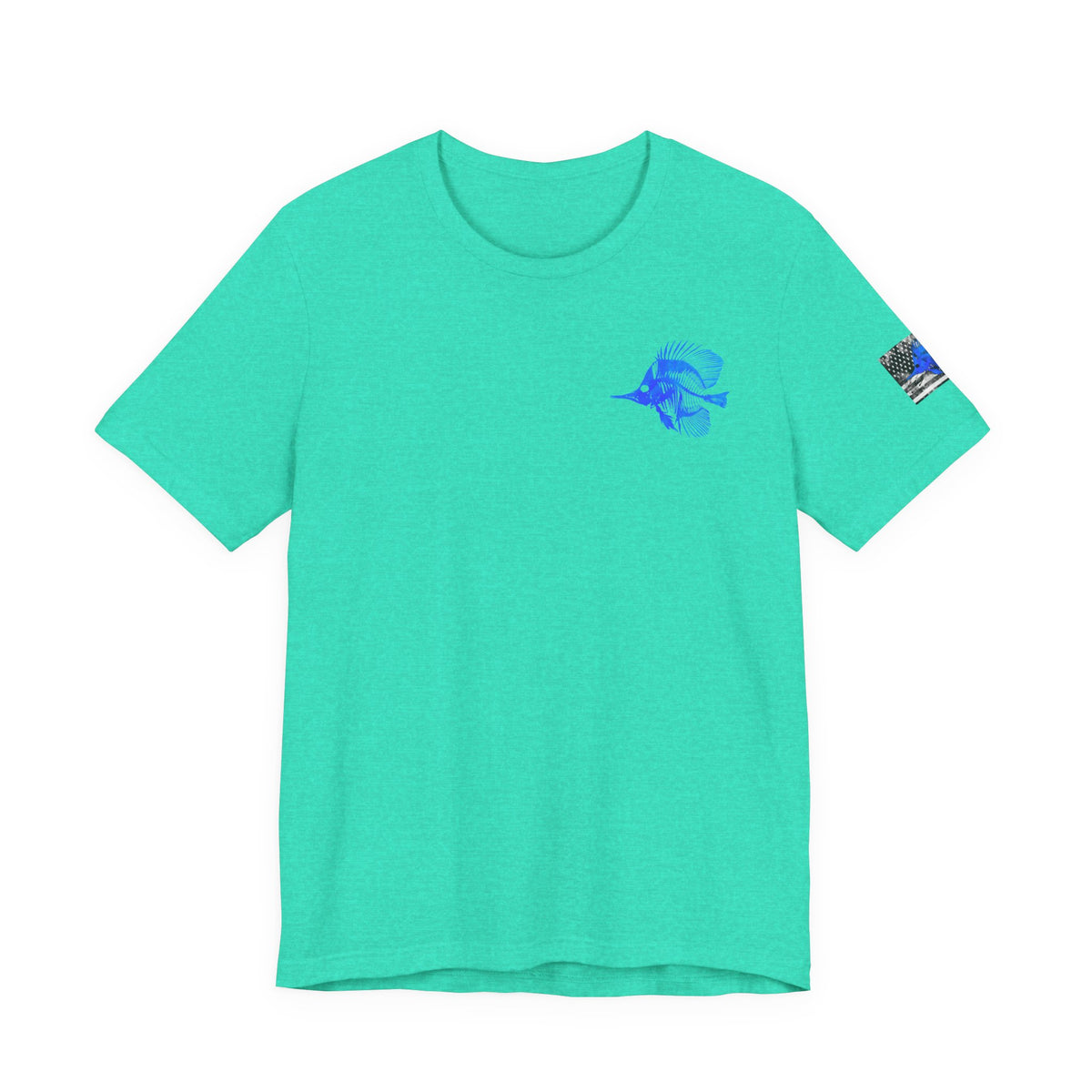 Blue Fish Skeleton Grunge American Flag Tee, Patriotic USA Shirt, Vintage American Flag