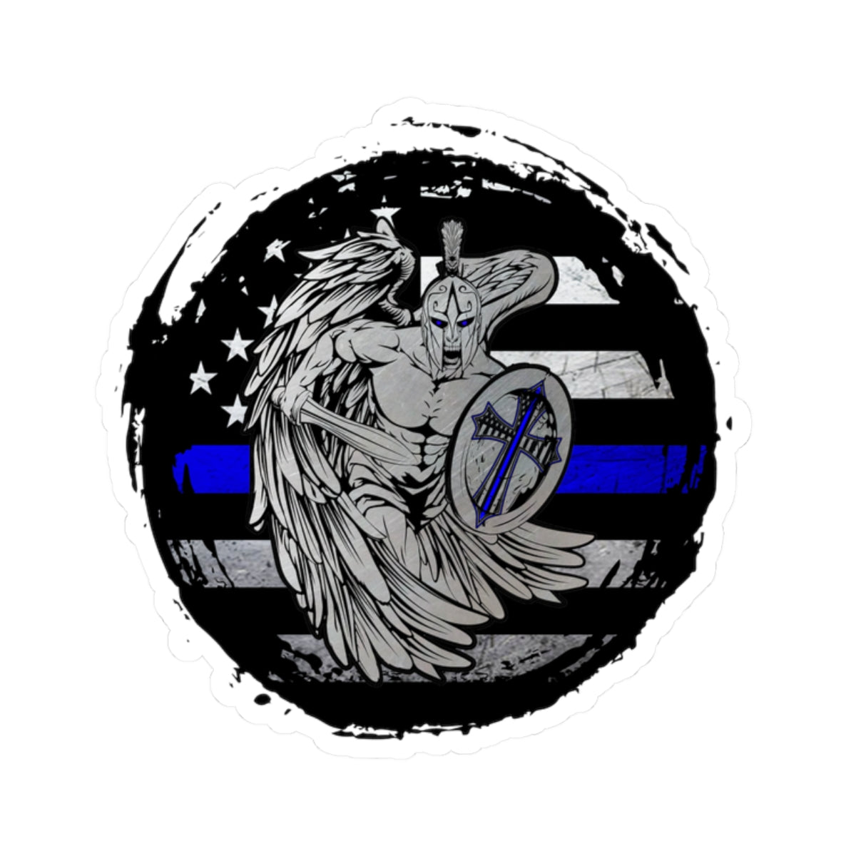 Spartan Warrior Thin Blue Line Police Support Sticker ArtKiss-Cut Stickers