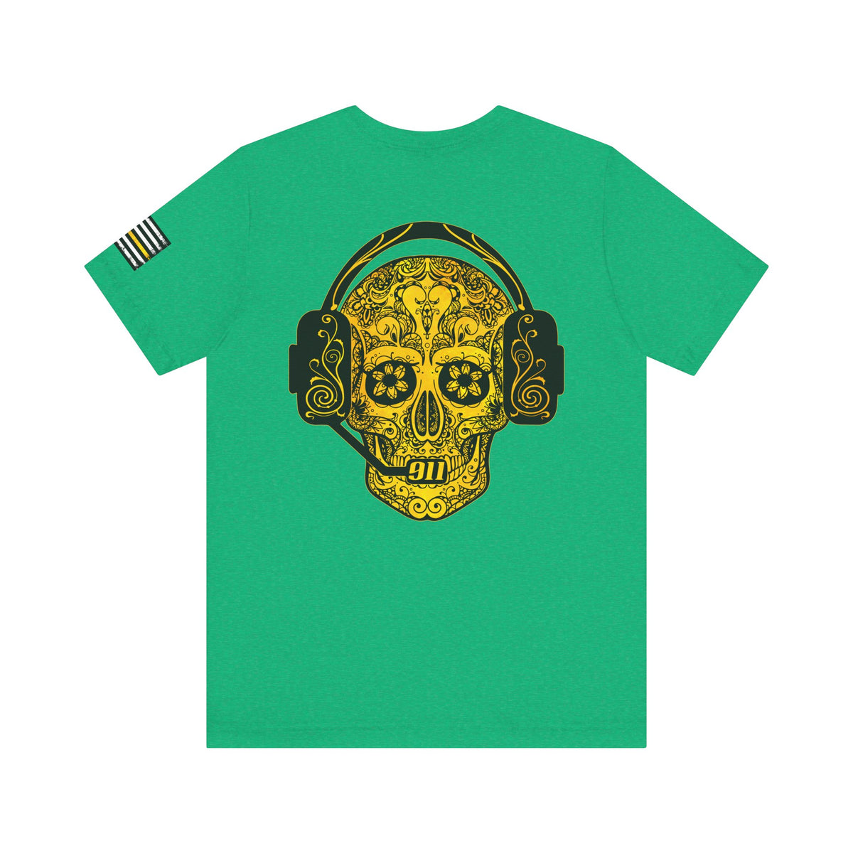 911 Dispatcher Sugar Skull Unisex Tee, Dispatcher Gift, Day of the Dead Shirt, Thin Gold Line,