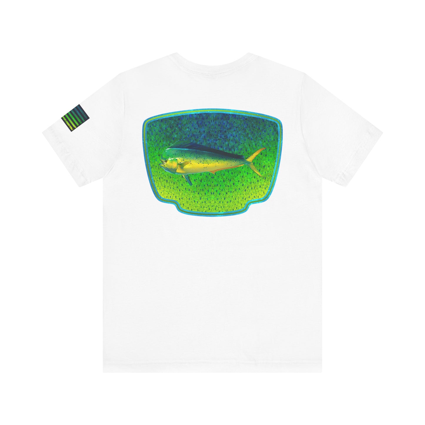 Bright Mahi Mahi Fish Skin Badge Tee – Bold Saltwater Fishing Shirt for Ocean Lovers