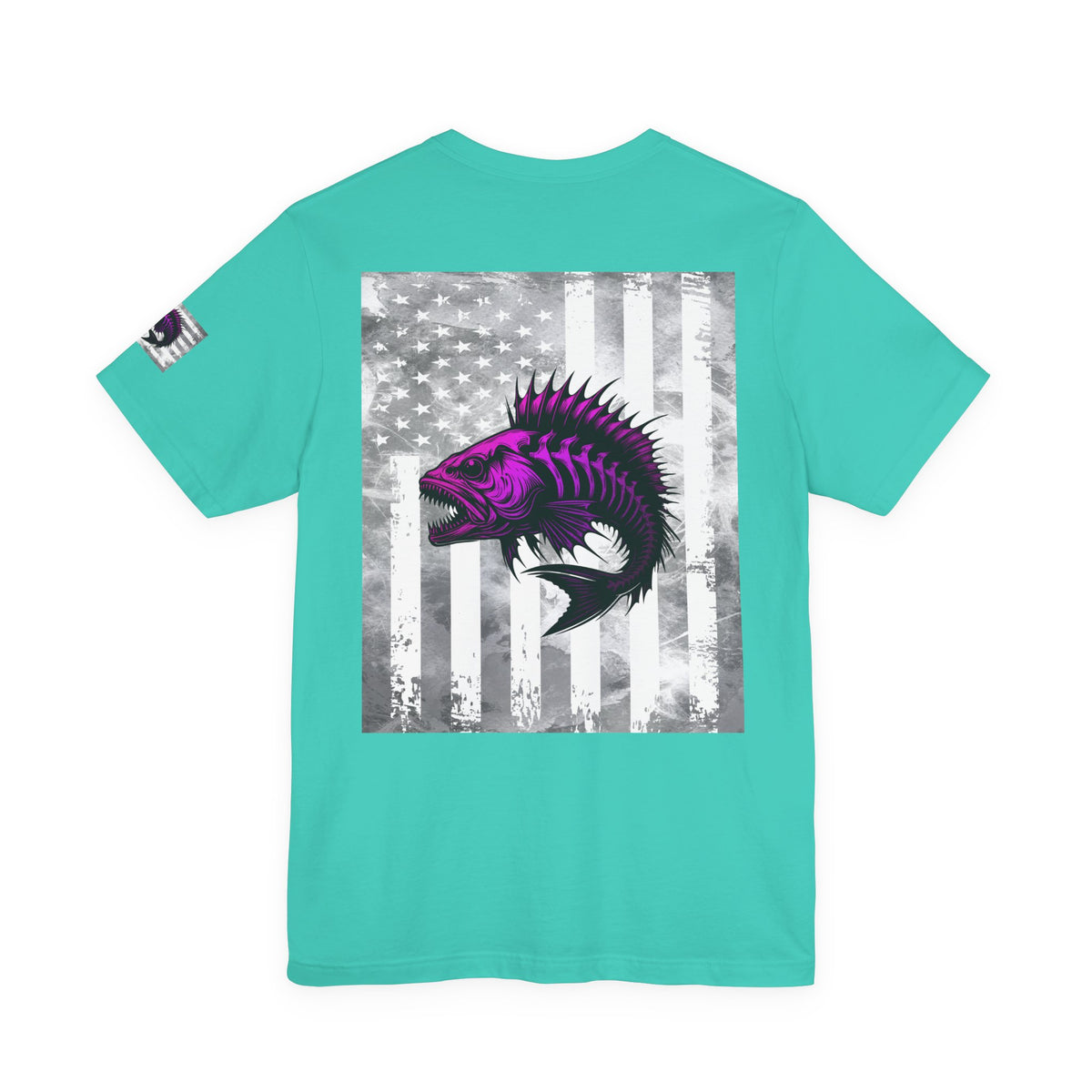 Fish Grunge American Flag Tee, Patriotic USA Shirt, Vintage American Flag