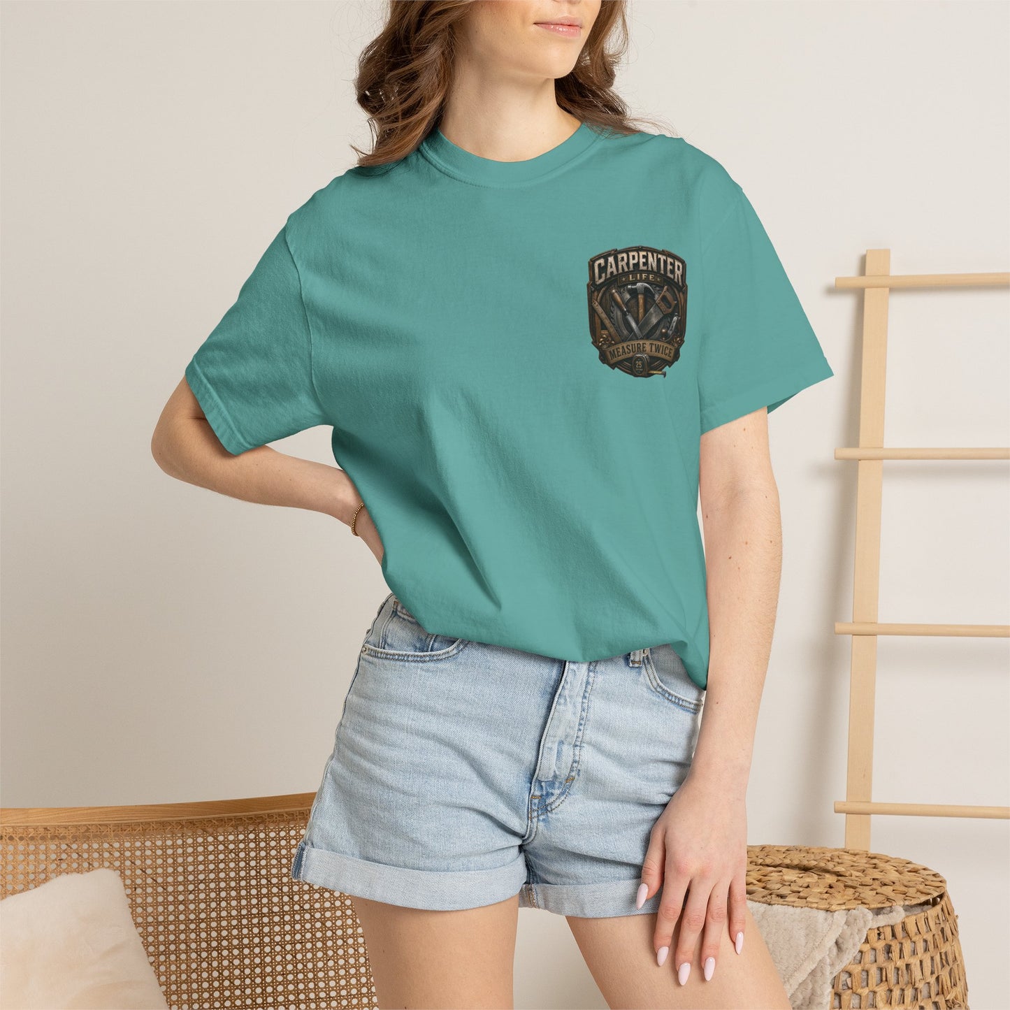 Carpenter Life T-Shirt – 'Measure Twice' Vintage Tool Emblem