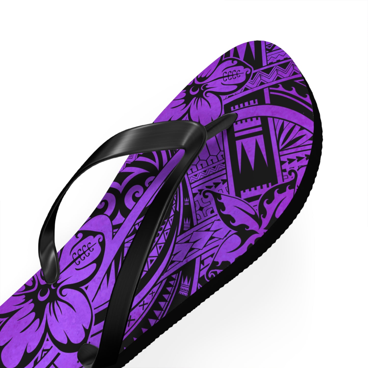 Polynesian Purple Floral Flip Flops, Summer Sandals, Beach Footwear, Vacation Essentials, Casual Footwear