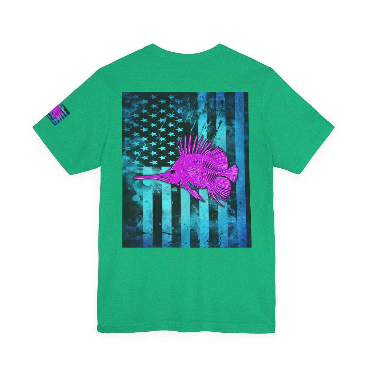 Pink Angler Grunge American Flag Tee, Patriotic USA Shirt, Vintage American Flag
