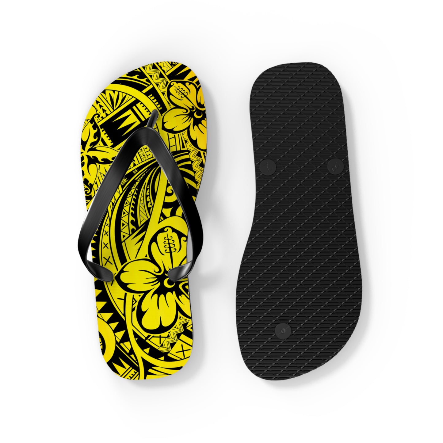 Polynesian Yellow Flip Flops, Summer Beach Sandals, Tropical Vacation Footwear, Gift for Her, Bohemian Style Footwear