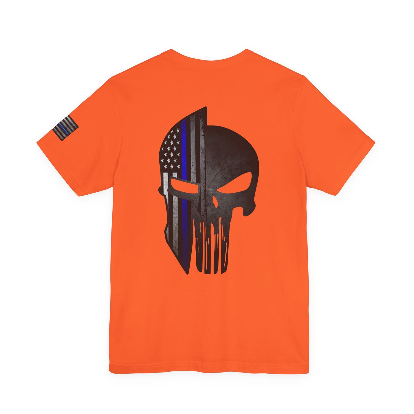 Grunge Stone Spartan Thin Blue Line American Flag T-Shirt – Honor & Valor Police Tribute Tee