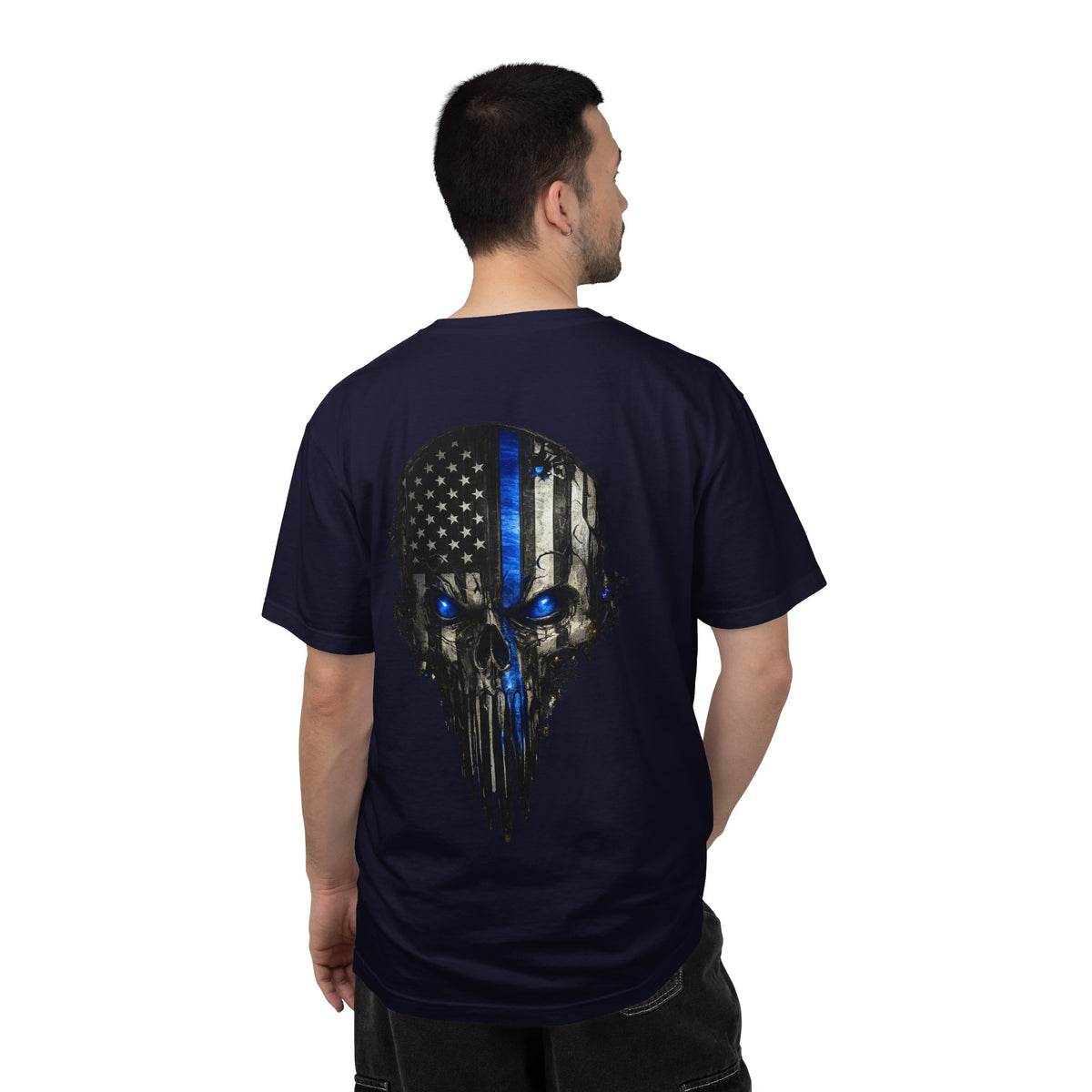 Thin Blue Line Skull T-Shirt — American Flag Police Support Tee