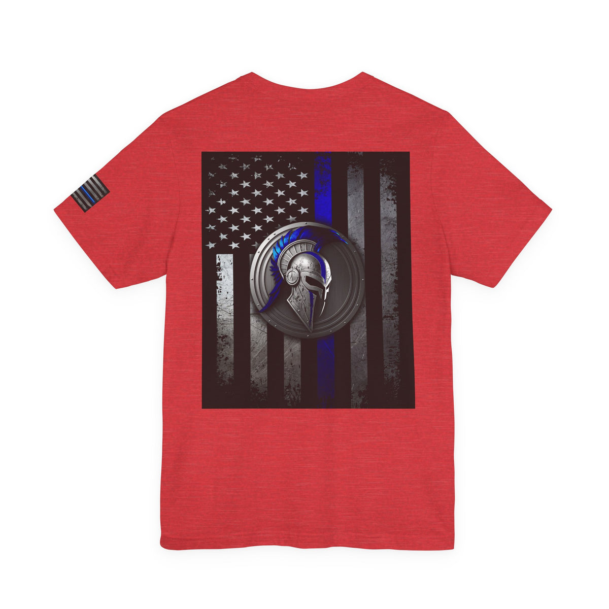 Spartan Helmet Flag Shirt – Thin Blue Line American Patriotic Tee for Law Enforcement Support