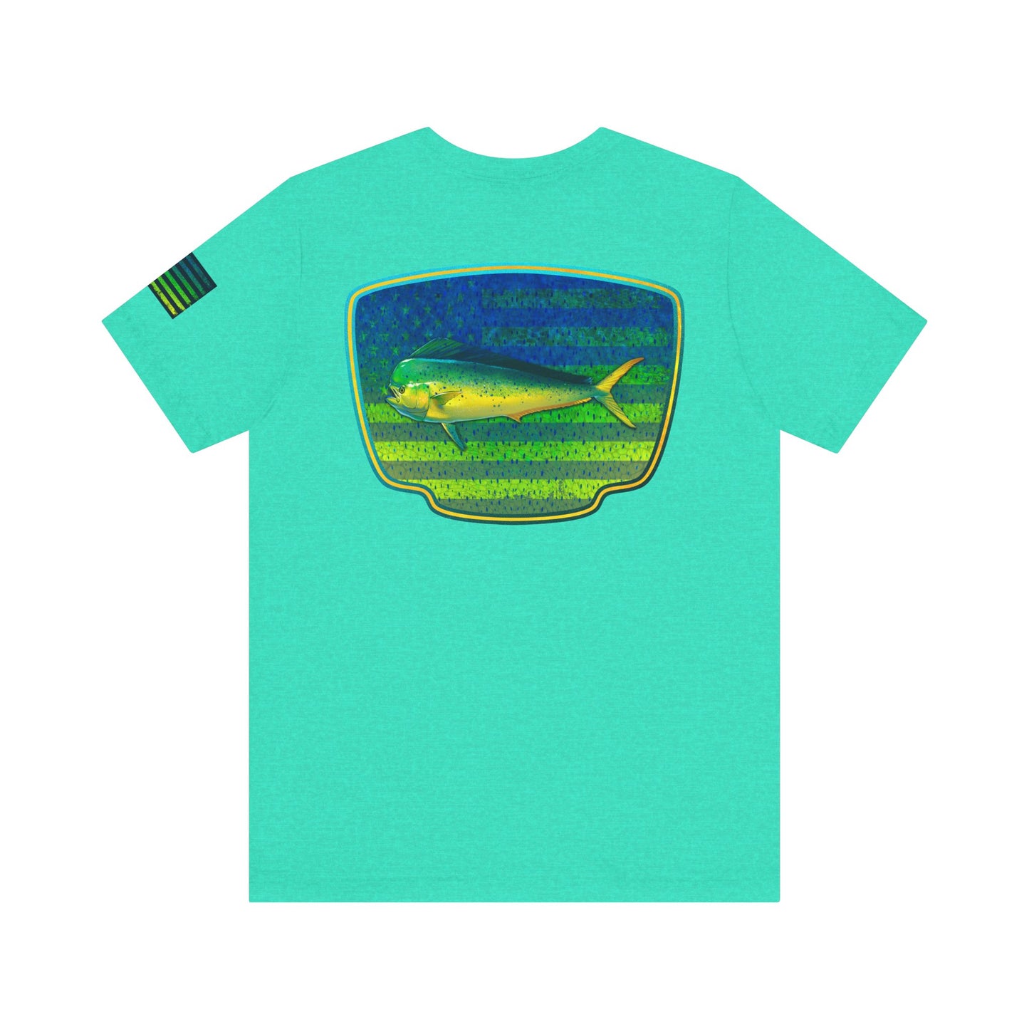 Patriotic Mahi Mahi Flag T-Shirt – Bold Saltwater Fishing Graphic Tee