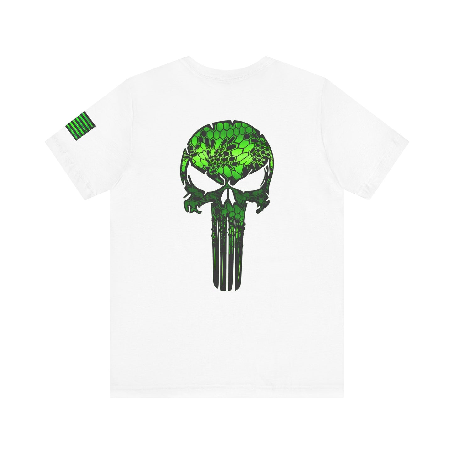 Green Punisher Skull with Hex Camo – Tactical Military Style Grunge Tee