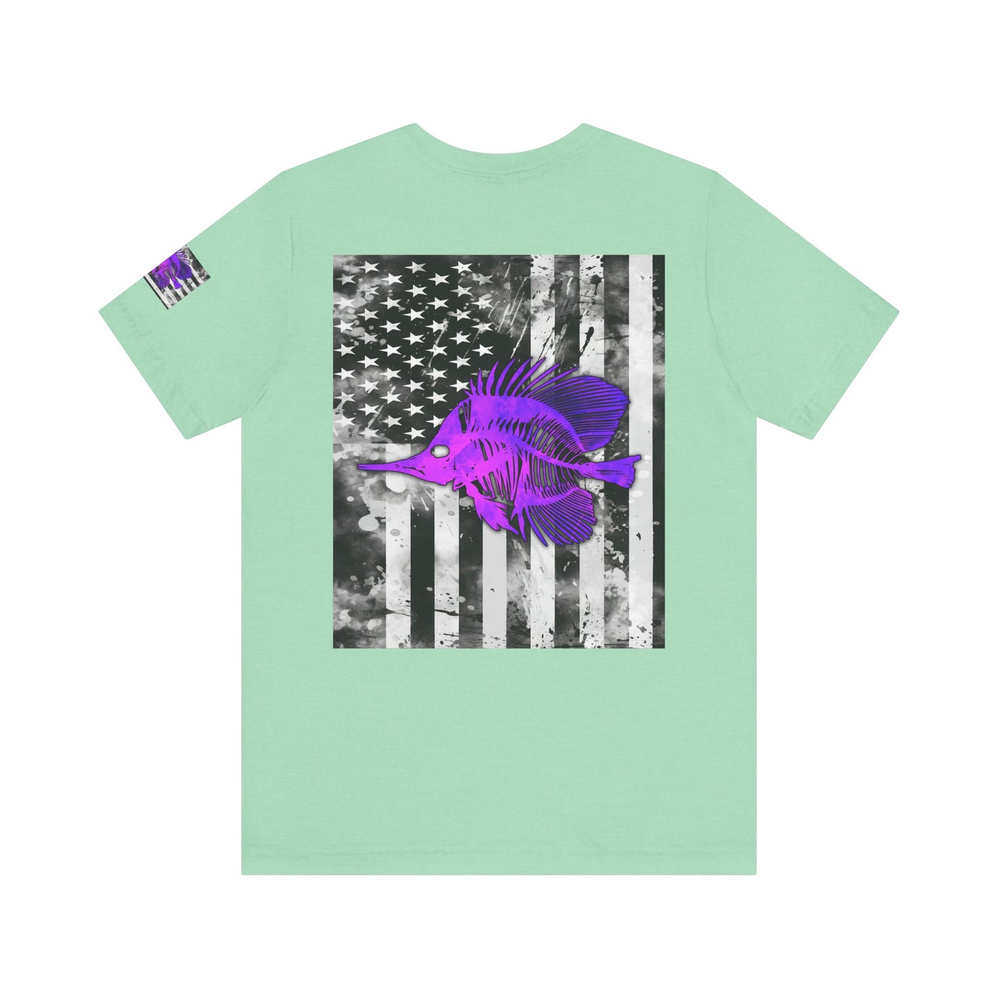 Purple Fish Angler Grunge American Flag Tee, Patriotic USA Shirt, Vintage American Flag