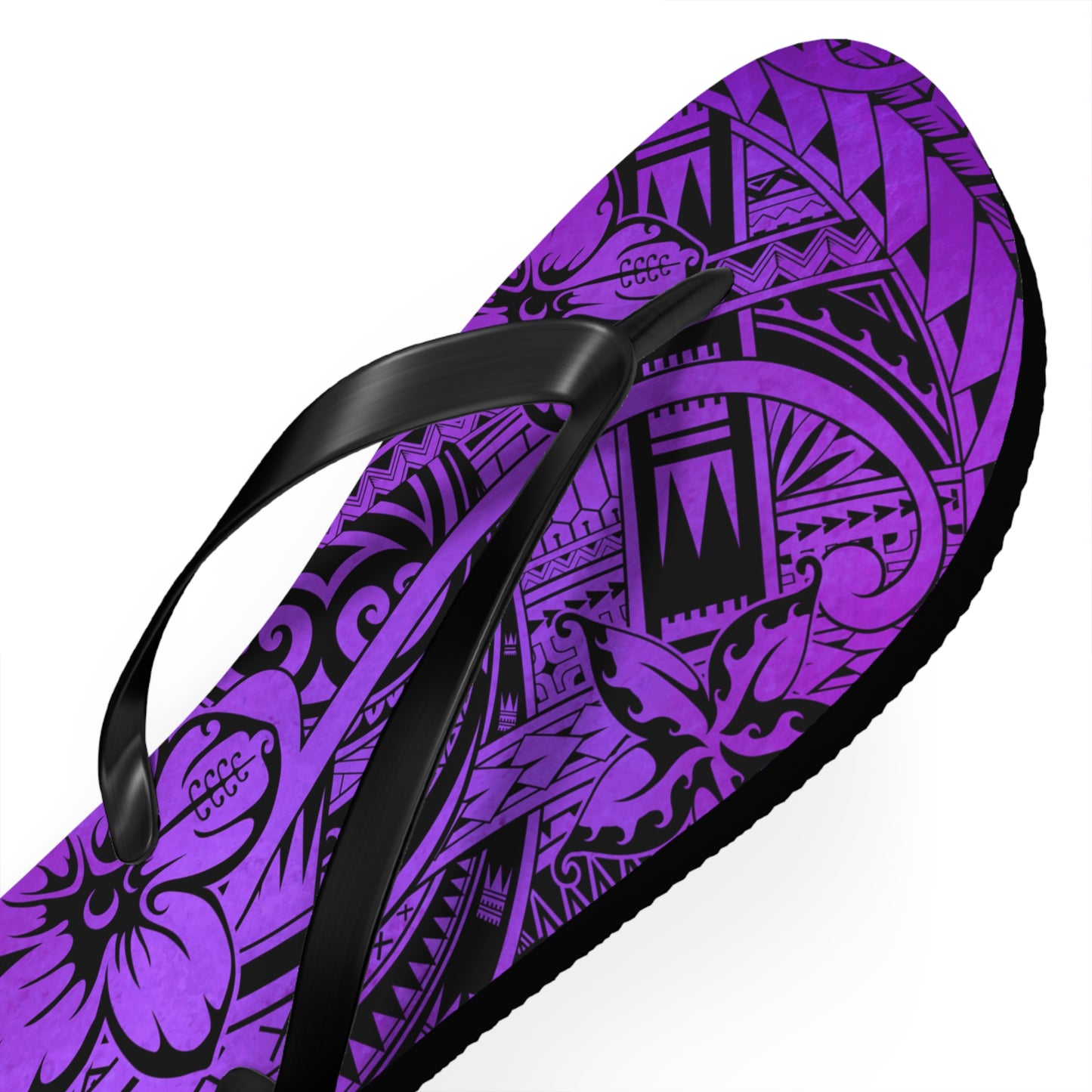 Polynesian Purple Floral Flip Flops, Summer Sandals, Beach Footwear, Vacation Essentials, Casual Footwear