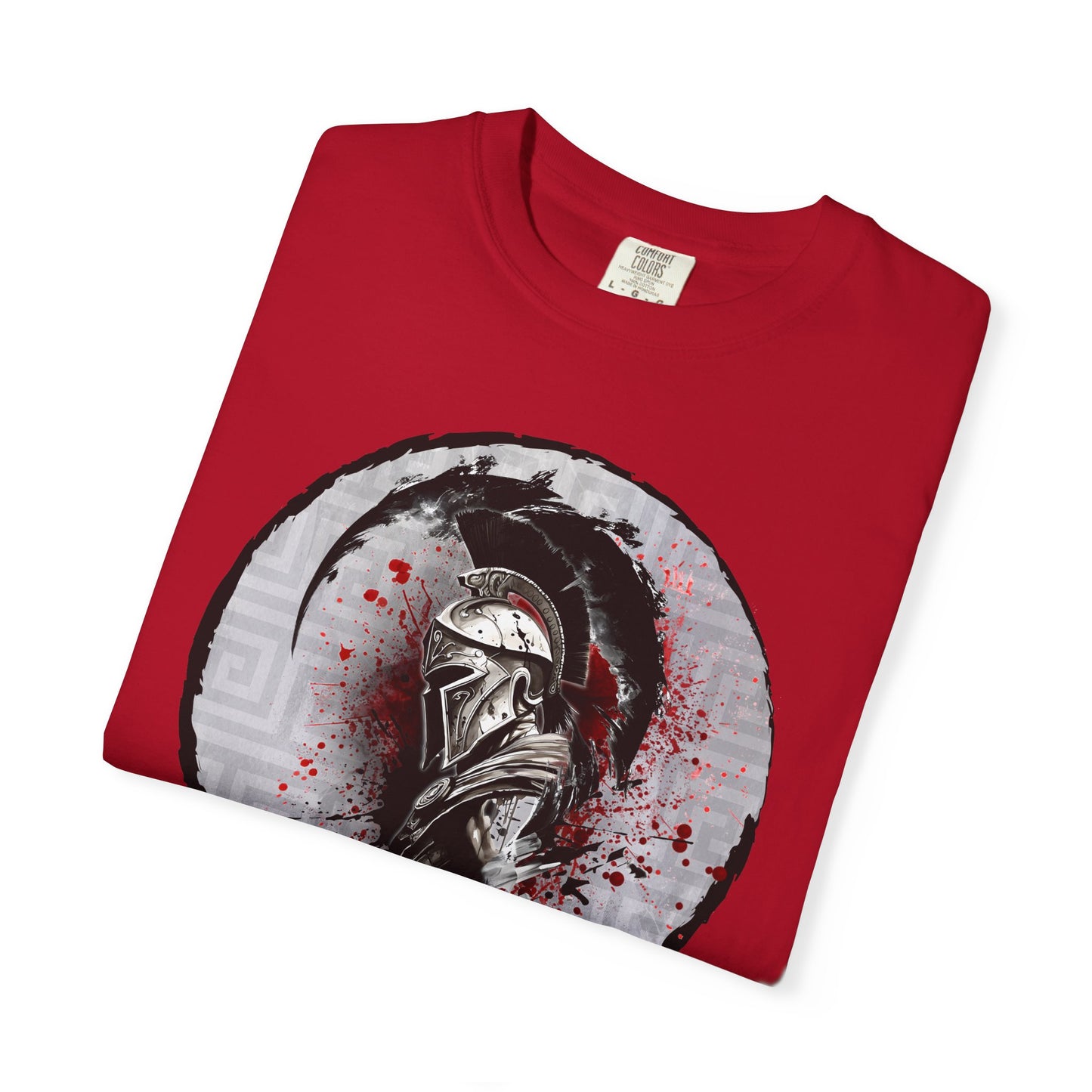 Spartan Warrior T-Shirt – Greek Helmet Circle Design Front & Spear Back | Warrior Graphic Tee