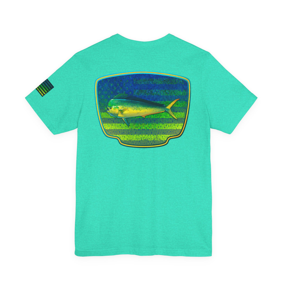 Patriotic Mahi Mahi Flag T-Shirt – Bold Saltwater Fishing Graphic Tee