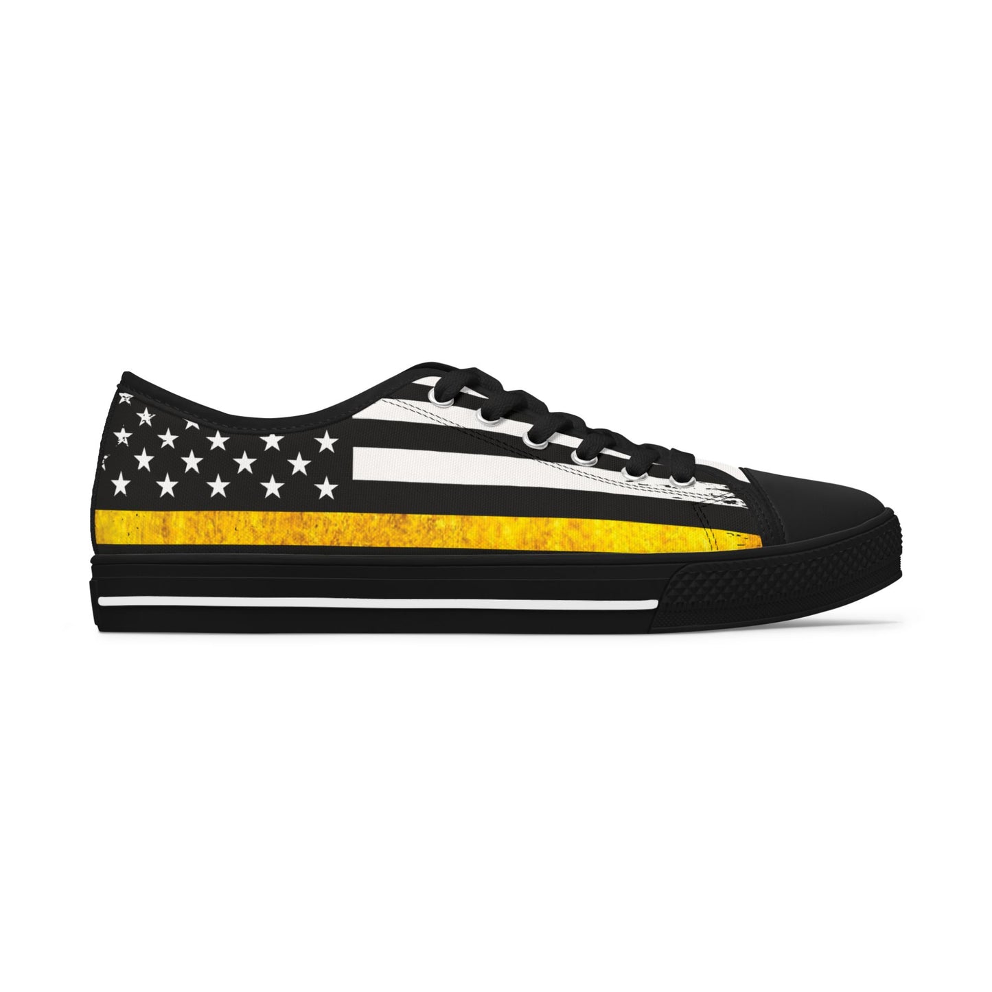 Thin Yellow Line American Flag Low Top Sneakers – 911 Dispatcher Shoes for Women, Casual Canvas Streetwear