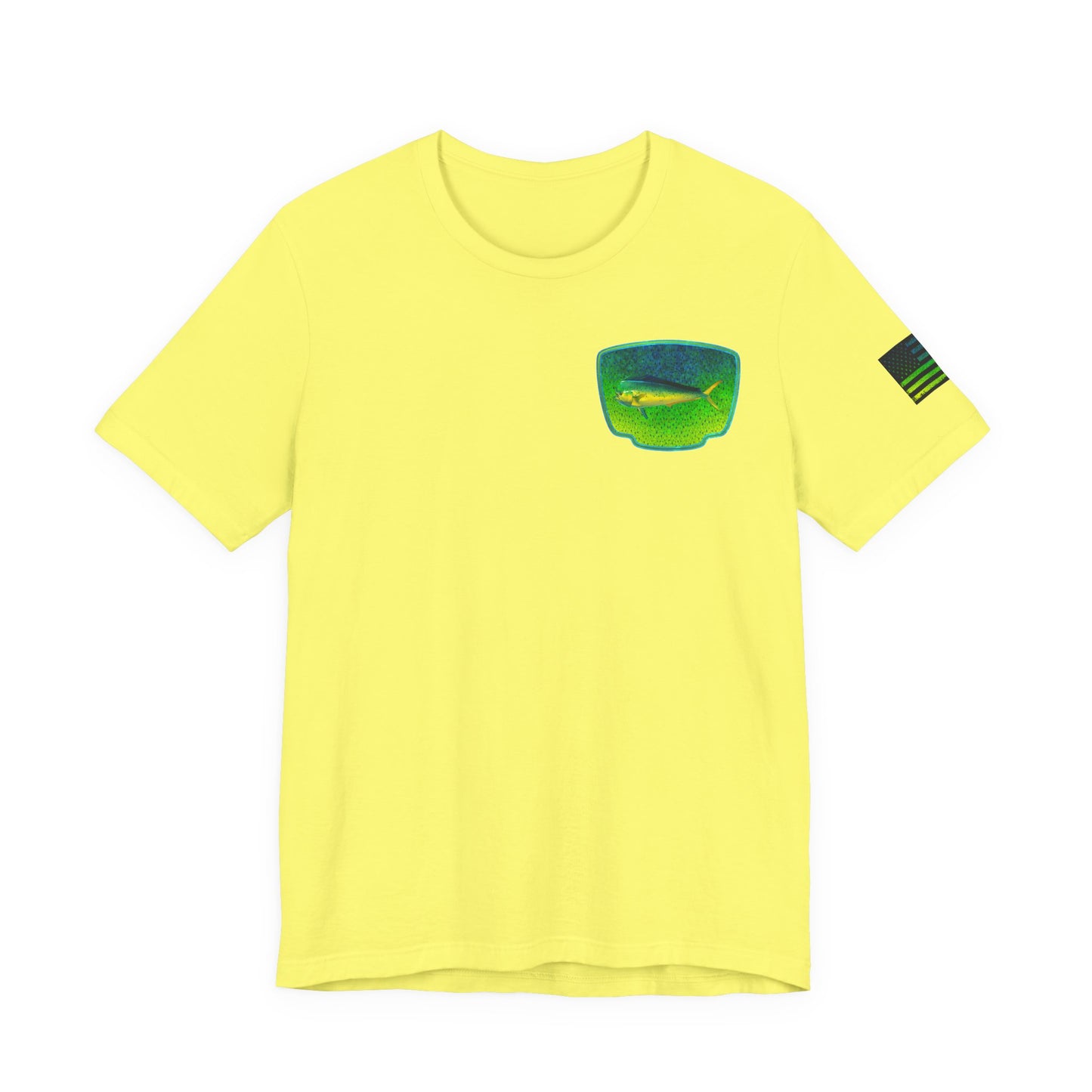 Bright Mahi Mahi Fish Skin Badge Tee – Bold Saltwater Fishing Shirt for Ocean Lovers