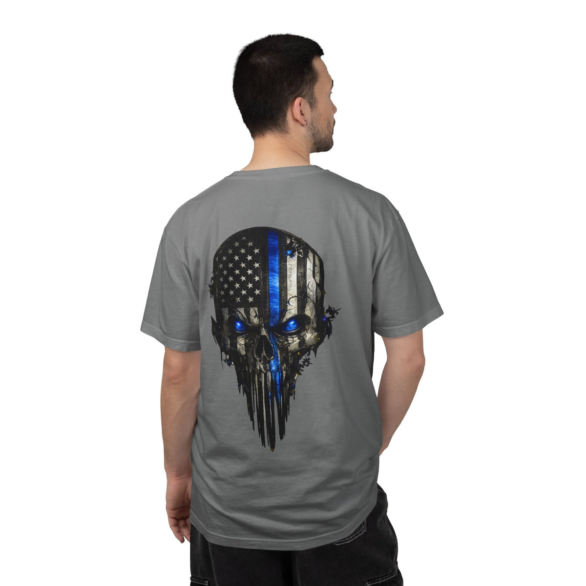Thin Blue Line Skull T-Shirt — American Flag Police Support Tee