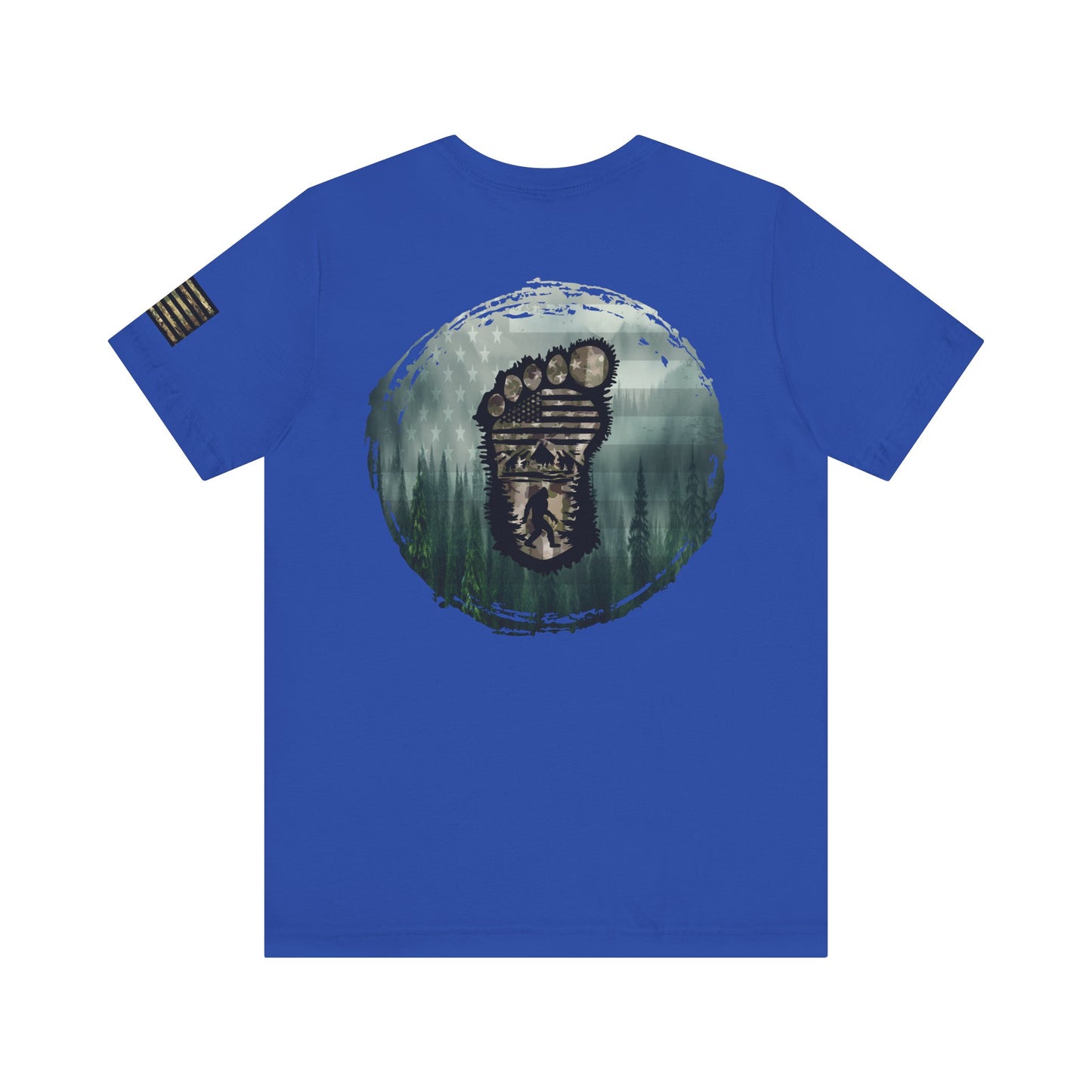 Bigfoot American Flag Camo Tee, Patriotic Sasquatch Shirt, USA Yetti Top, Men's Women's Unisex T-shirt, Cryptid Camouflage