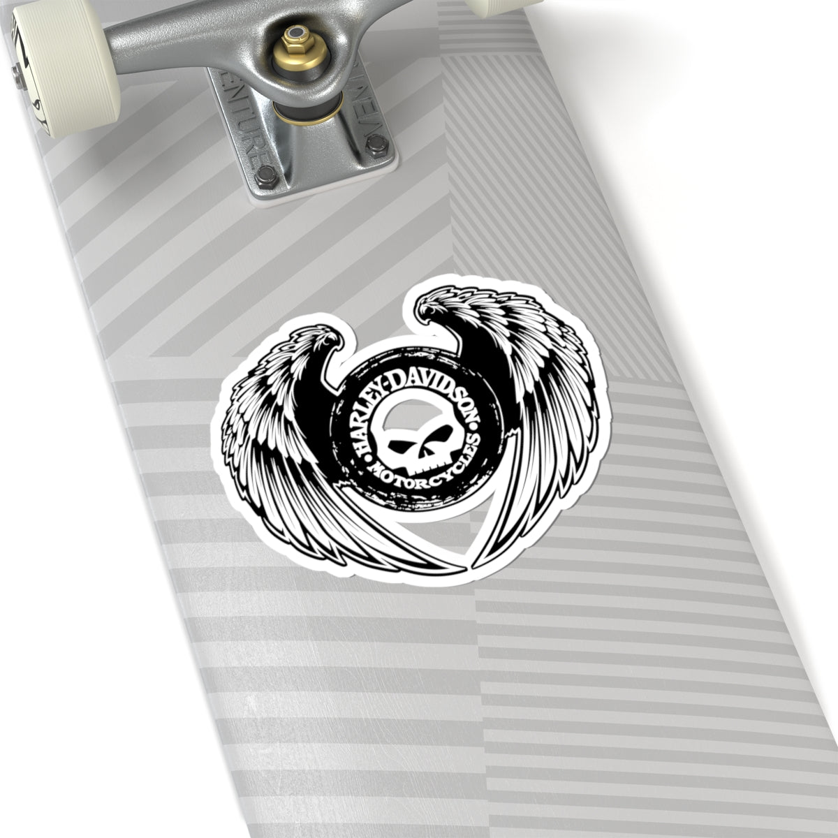 Winged Harley Skull Sticker | Black and White Biker Emblem Decal for Helmets, Toolboxes & Laptops, ArtKiss-Cut Stickers