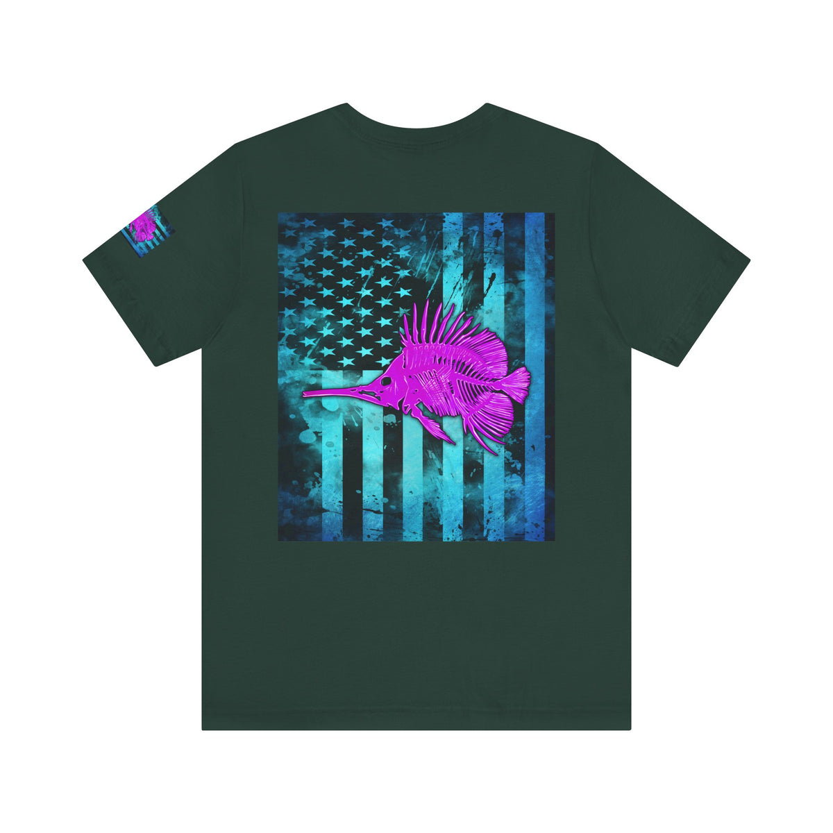 Pink Angler Grunge American Flag Tee, Patriotic USA Shirt, Vintage American Flag