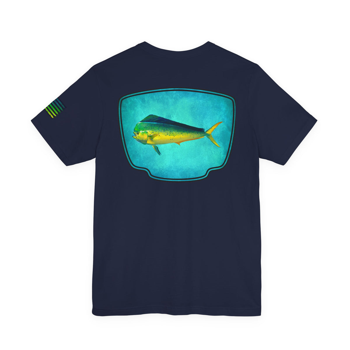 Vibrant Mahi Mahi Badge Tee – Ocean-Inspired Saltwater Fishing Shirt for Men