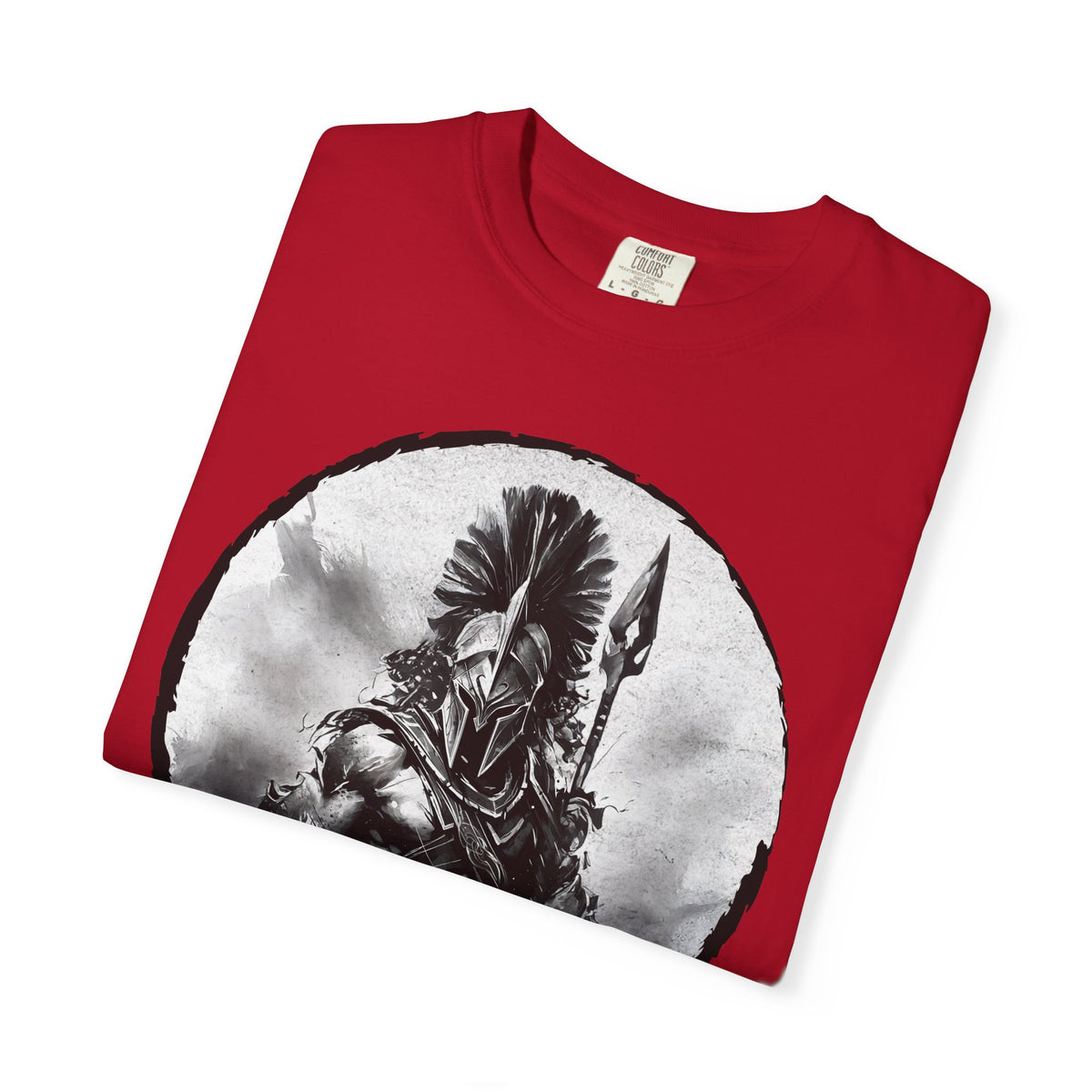 Spartan Warrior T-Shirt – Greek Helmet Circle Design Front & Spear Back | Warrior Graphic Tee
