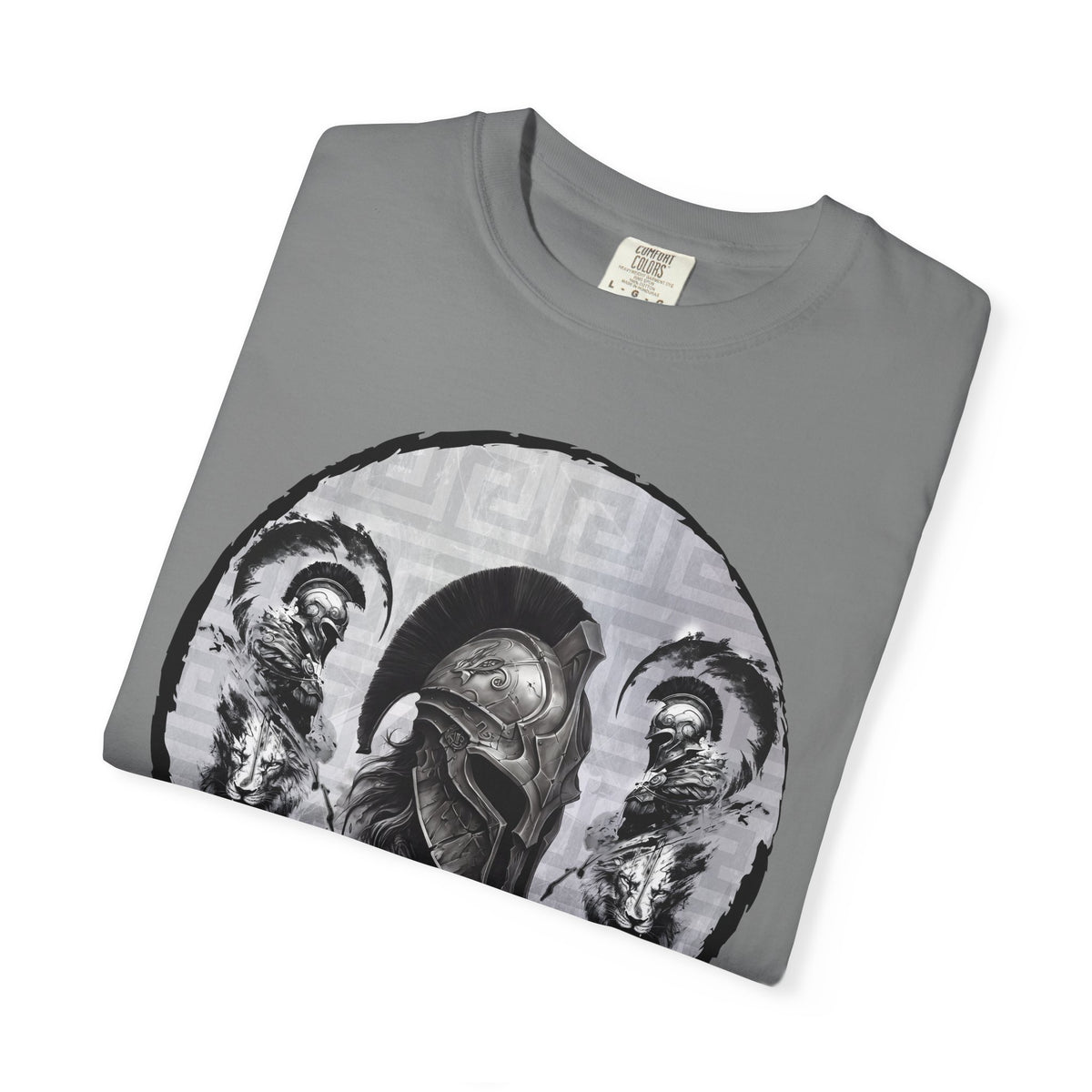 Spartan Warrior T-Shirt – Greek Helmet Circle Design Front & Spear Back | Warrior Graphic Tee