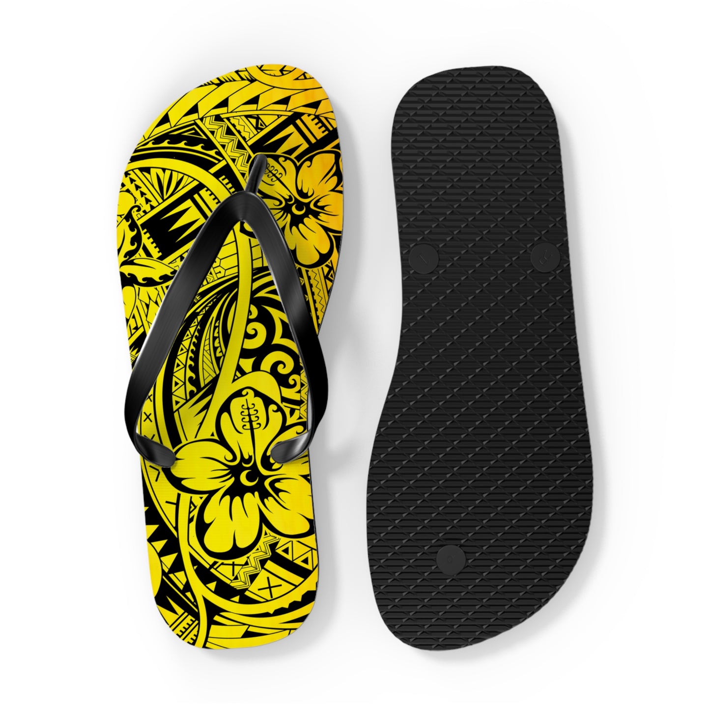 Polynesian Yellow Flip Flops, Summer Beach Sandals, Tropical Vacation Footwear, Gift for Her, Bohemian Style Footwear
