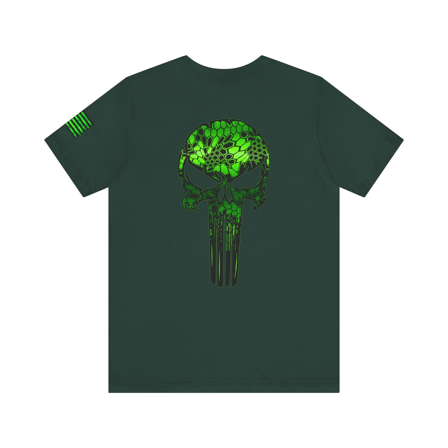 Green Punisher Skull with Hex Camo – Tactical Military Style Grunge Tee