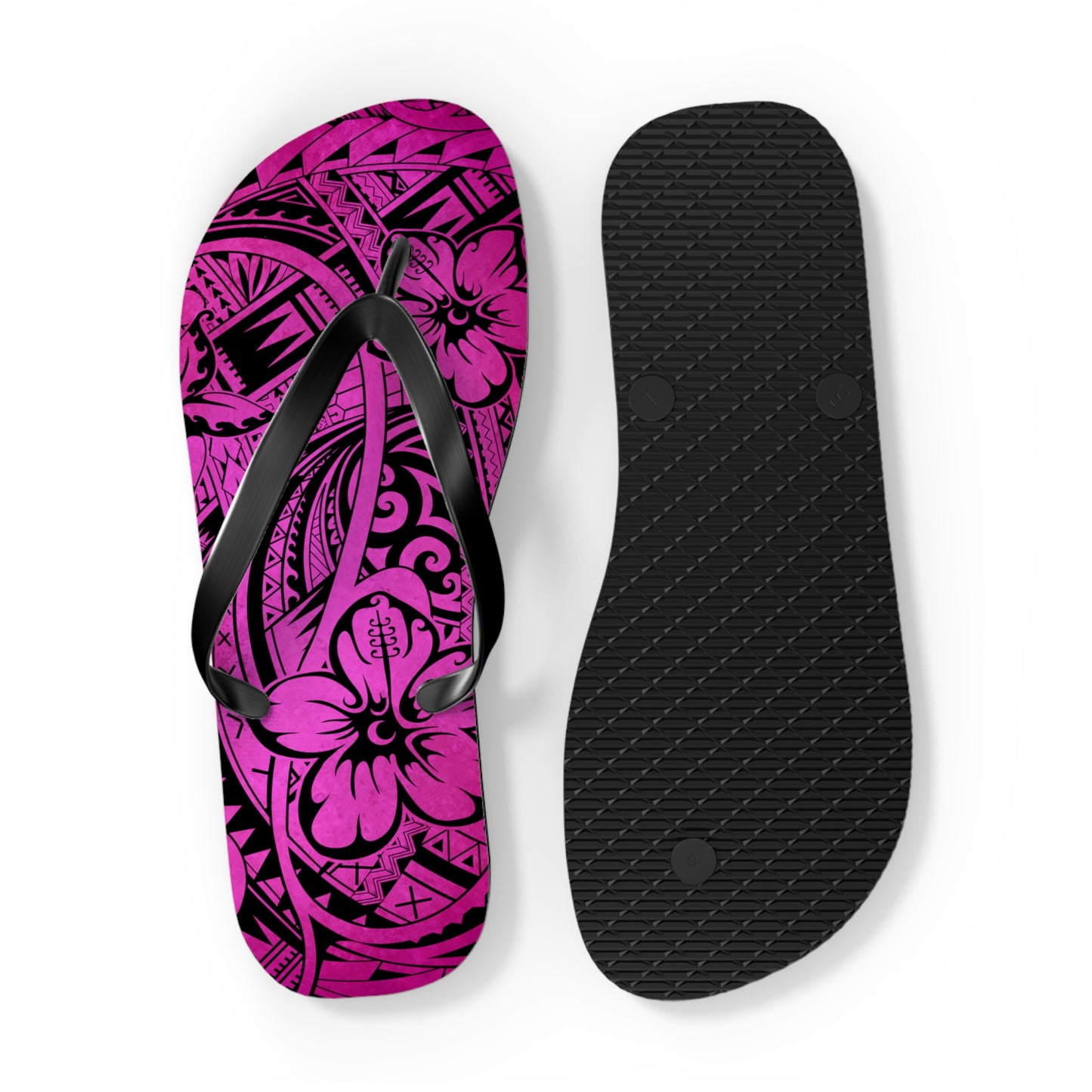 Polynesian Pink Flip Flops - Boho Beach Footwear, Summer Sandals, Vacation Shoes, Hibiscus Print, Gift for Her