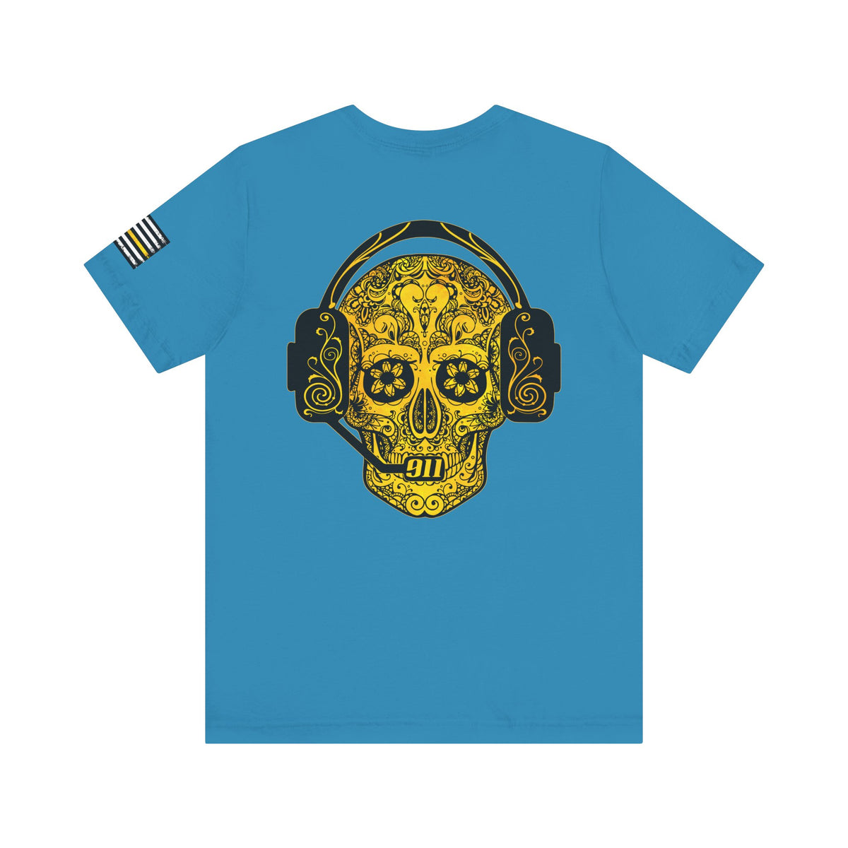 911 Dispatcher Sugar Skull Unisex Tee, Dispatcher Gift, Day of the Dead Shirt, Thin Gold Line,