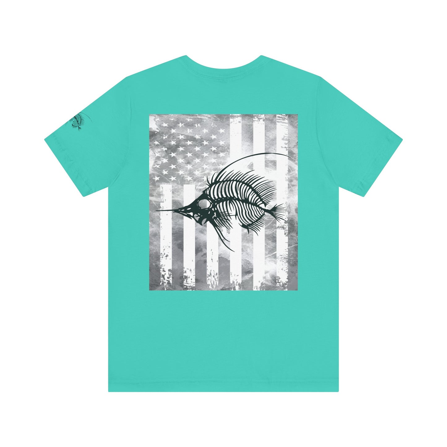 Fish Skeleton Grunge American Flag Tee, Patriotic USA Shirt, Vintage American Flag