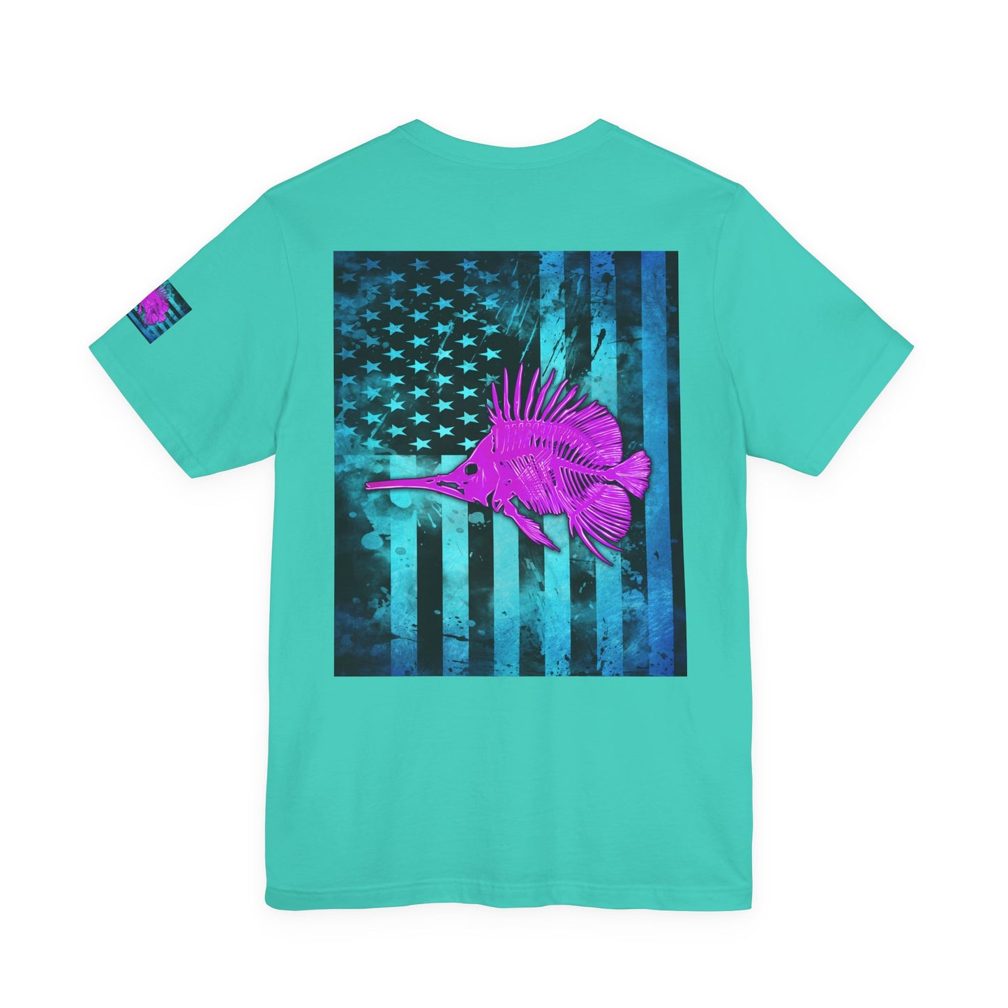 Pink Angler Grunge American Flag Tee, Patriotic USA Shirt, Vintage American Flag