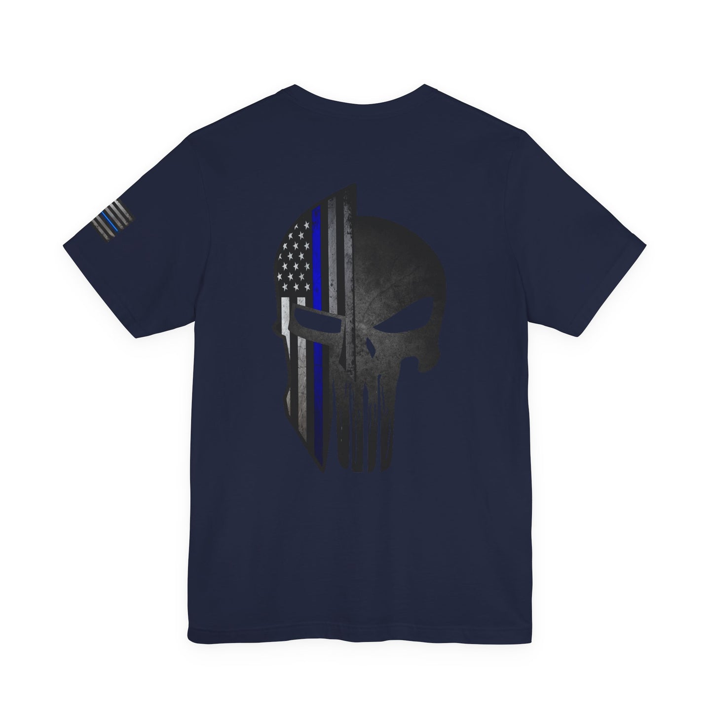 Grunge Stone Spartan Thin Blue Line American Flag T-Shirt – Honor & Valor Police Tribute Tee