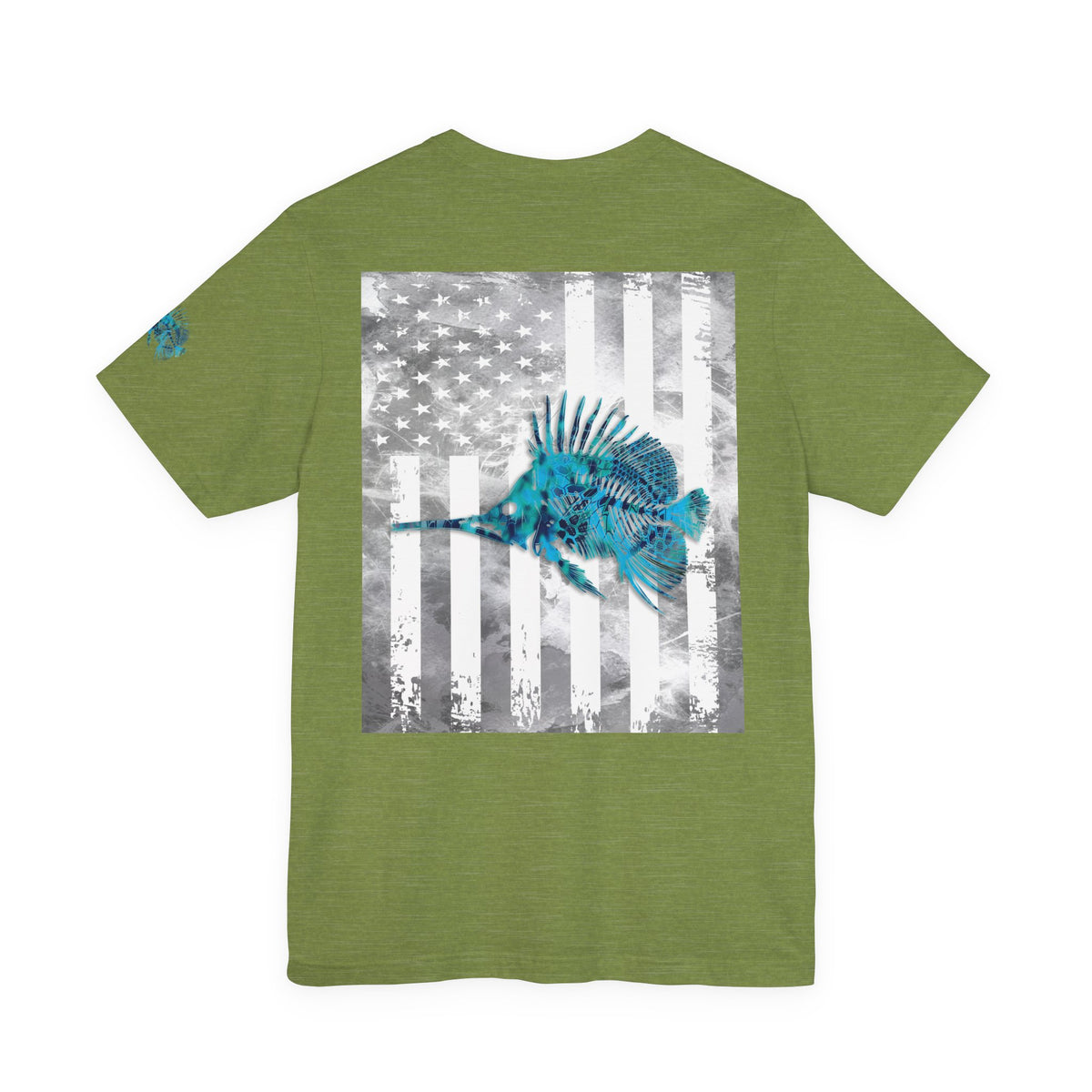 Fish Skeleton Grunge American Flag Tee, Patriotic Fishing Shirt, Vintage USA Bones, Fourth of July Apparel,