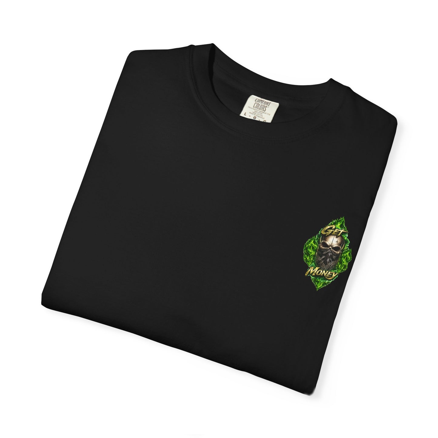 Get Money Skull Graphic Tee – Green Flame Dollar Sign Hustle Streetwear Shirt