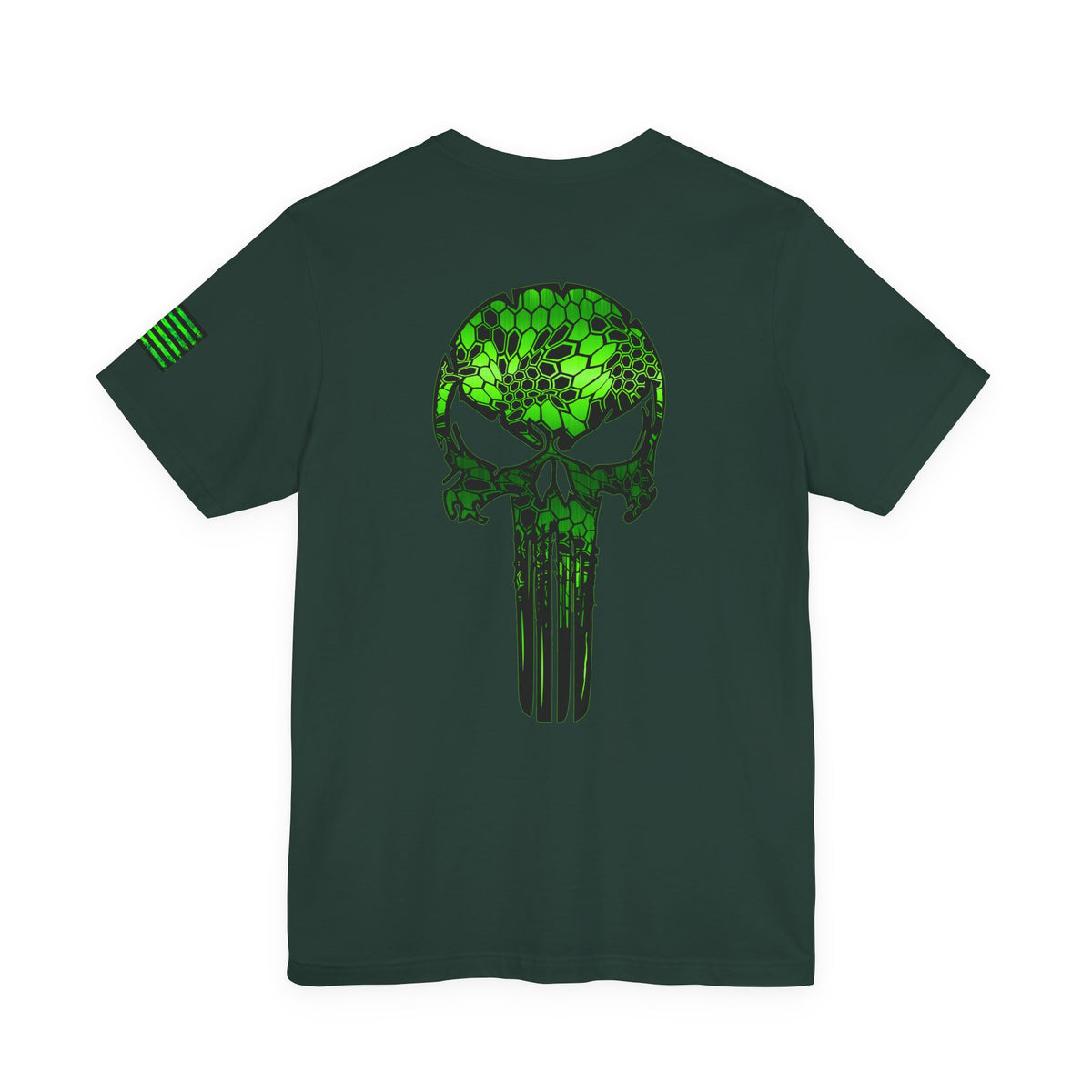 Green Punisher Skull with Hex Camo – Tactical Military Style Grunge Tee