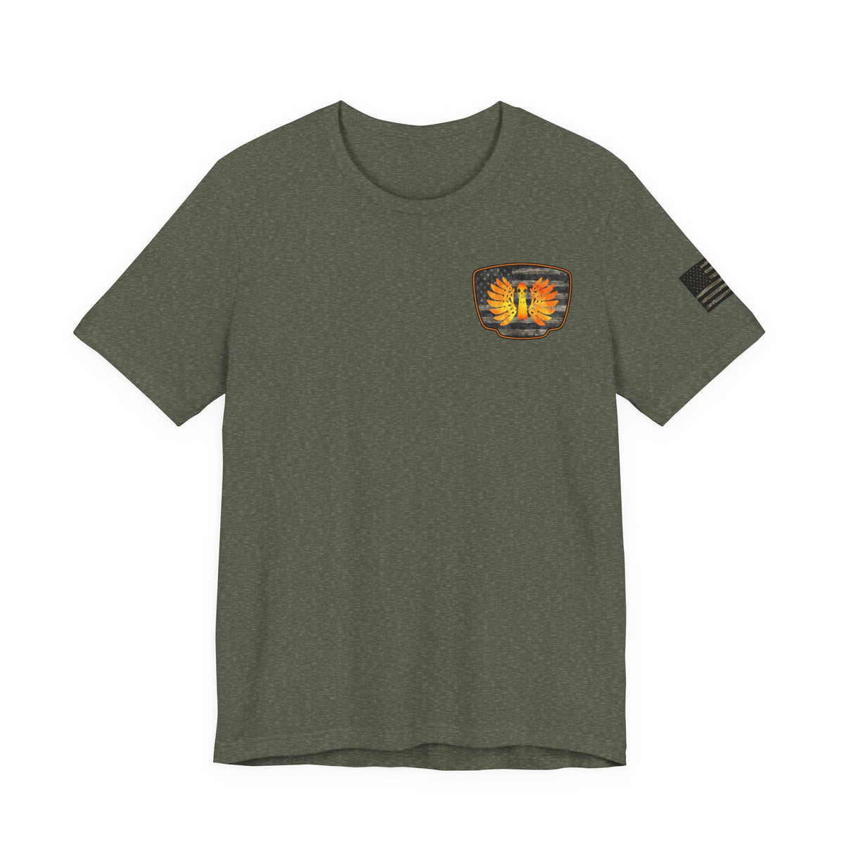 Duck Hunt Badge T-Shirt – Mossy Camo Print, Crossed Guns & Duck Skull Graphic