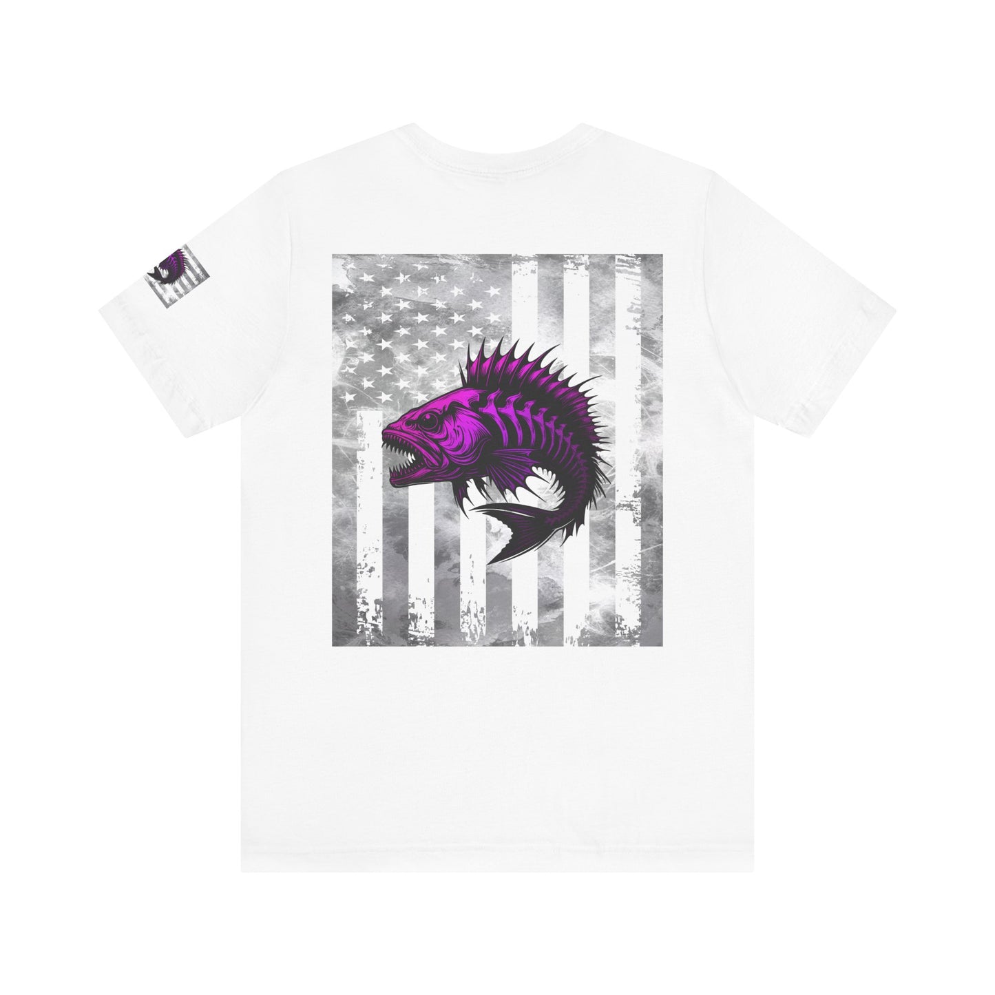 Fish Grunge American Flag Tee, Patriotic USA Shirt, Vintage American Flag