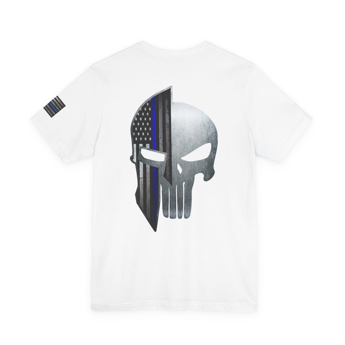 Grunge Metal Spartan Thin Blue Line American Flag T-Shirt – Honor & Valor Police Tribute Tee
