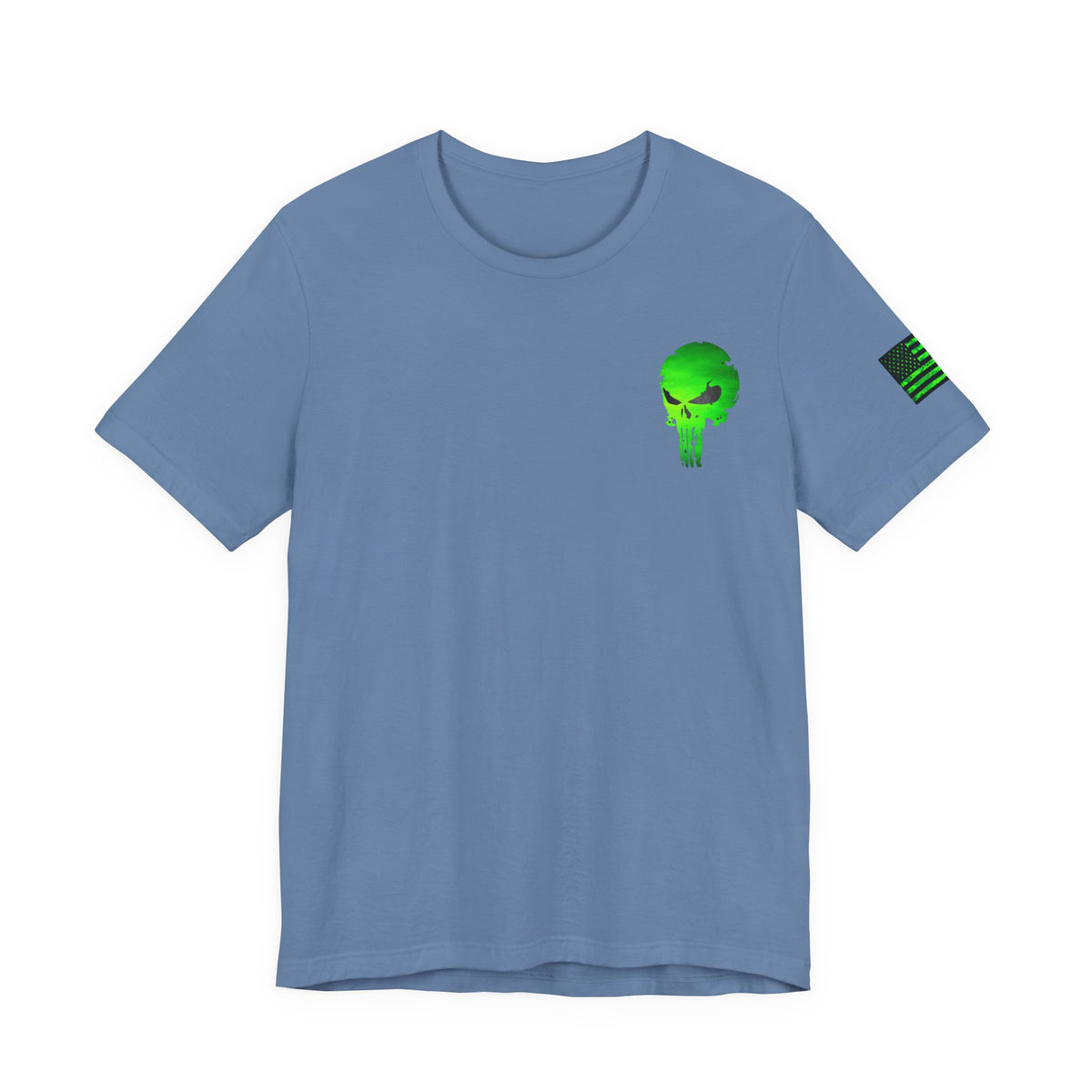 Toxic Green Punisher Skull – Neon Grunge Vigilante Graphic for Shirts, Decals & Prints