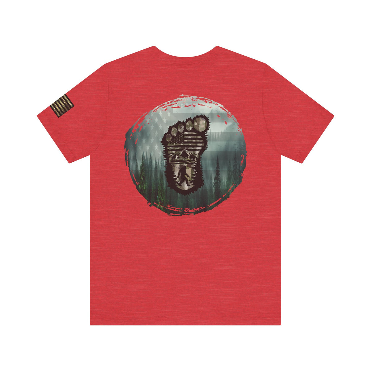 Bigfoot American Flag Camo Tee, Patriotic Sasquatch Shirt, USA Yetti Top, Men's Women's Unisex T-shirt, Cryptid Camouflage
