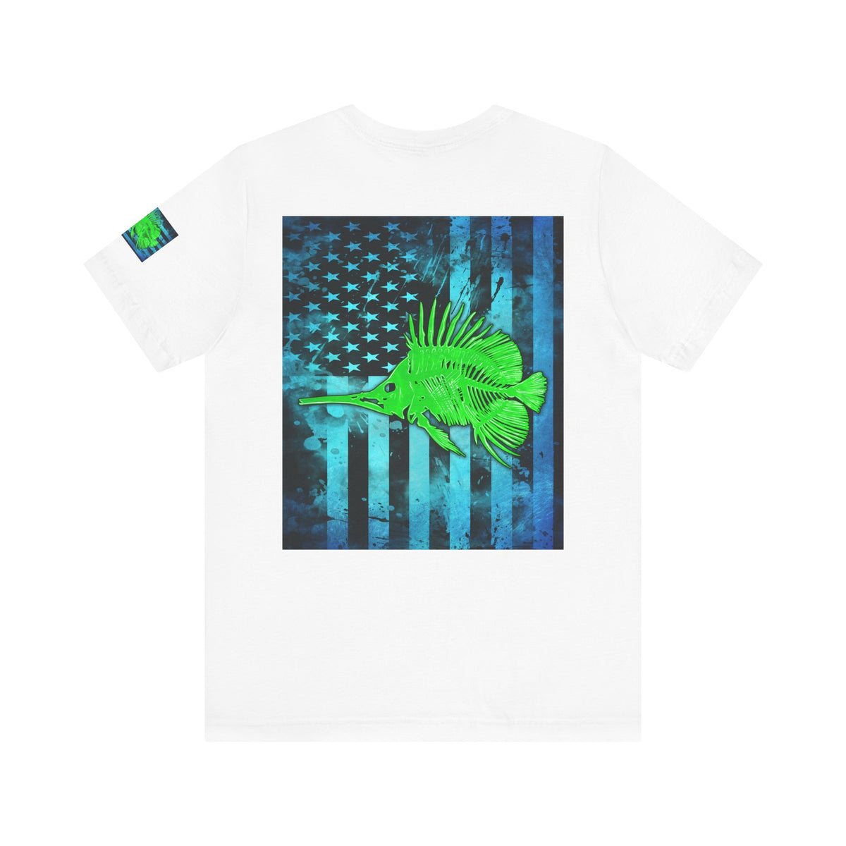 Green Fish Grunge American Flag Tee, Patriotic USA Shirt, Vintage American Flag