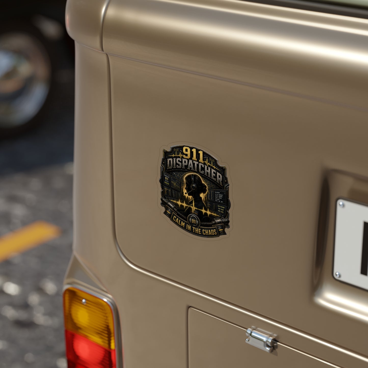 911 Dispatcher Calm In The Chaos Sticker | Emergency Dispatch Operator Decal | Thin Yellow Line Art (Outdoor Transparent)