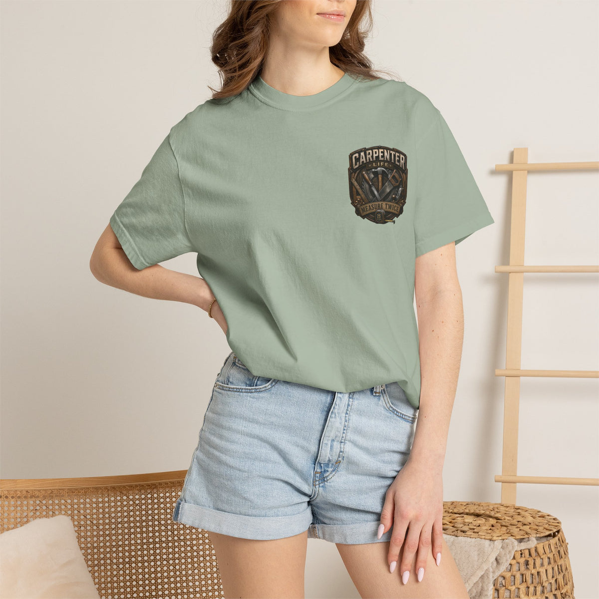 Carpenter Life T-Shirt – 'Measure Twice' Vintage Tool Emblem