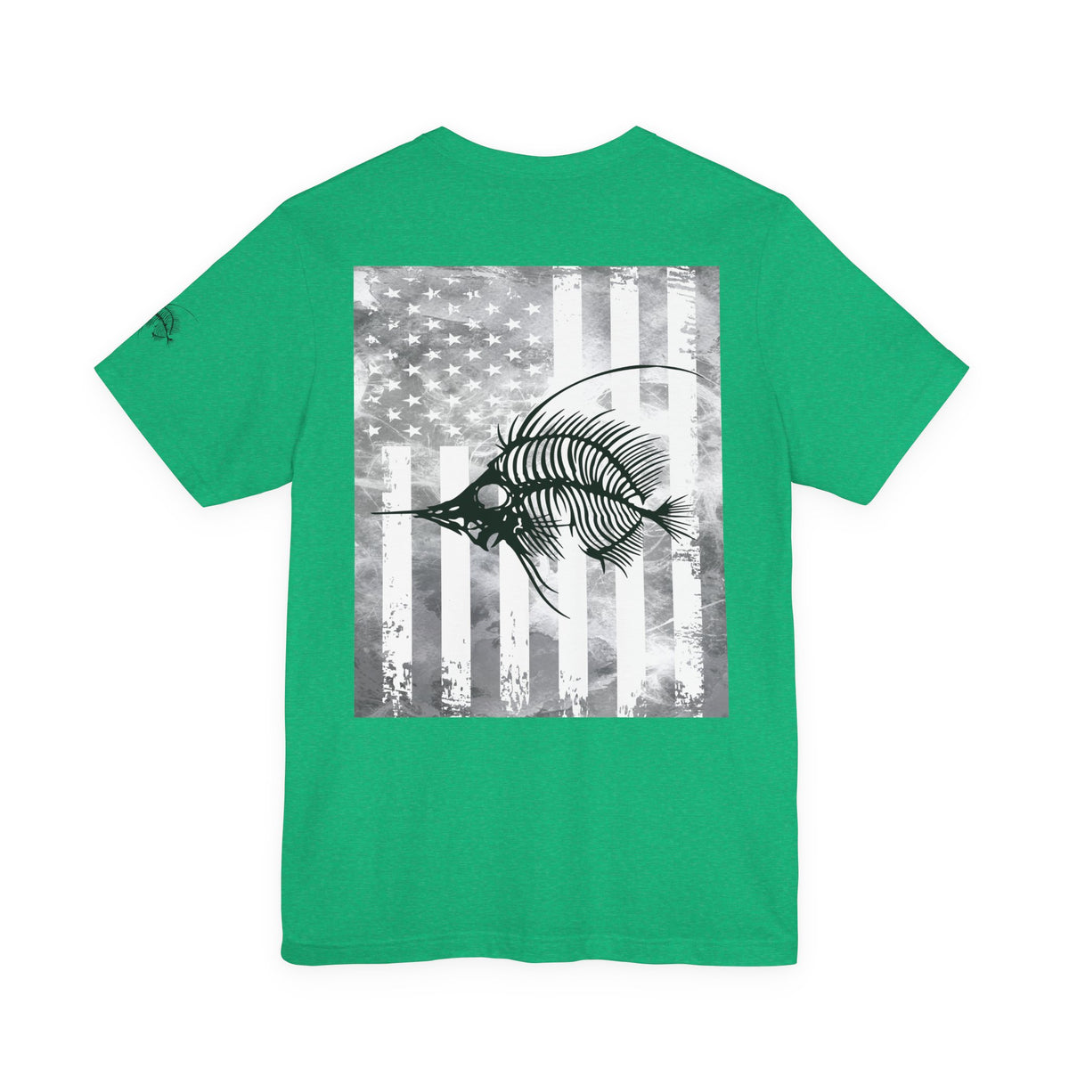 Fish Skeleton Grunge American Flag Tee, Patriotic USA Shirt, Vintage American Flag